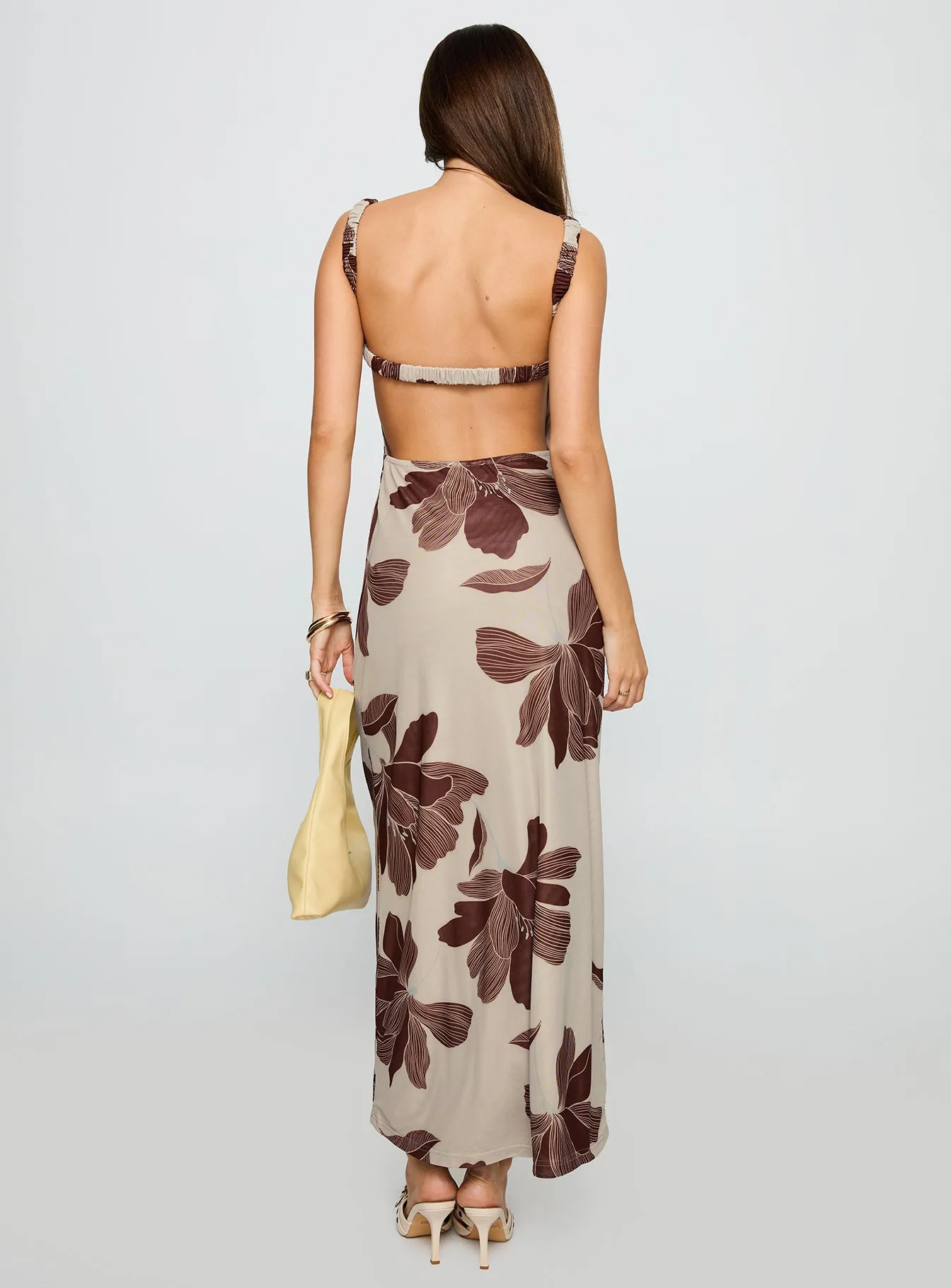 Earth Brown Back Again Maxi Dress Brown Floral