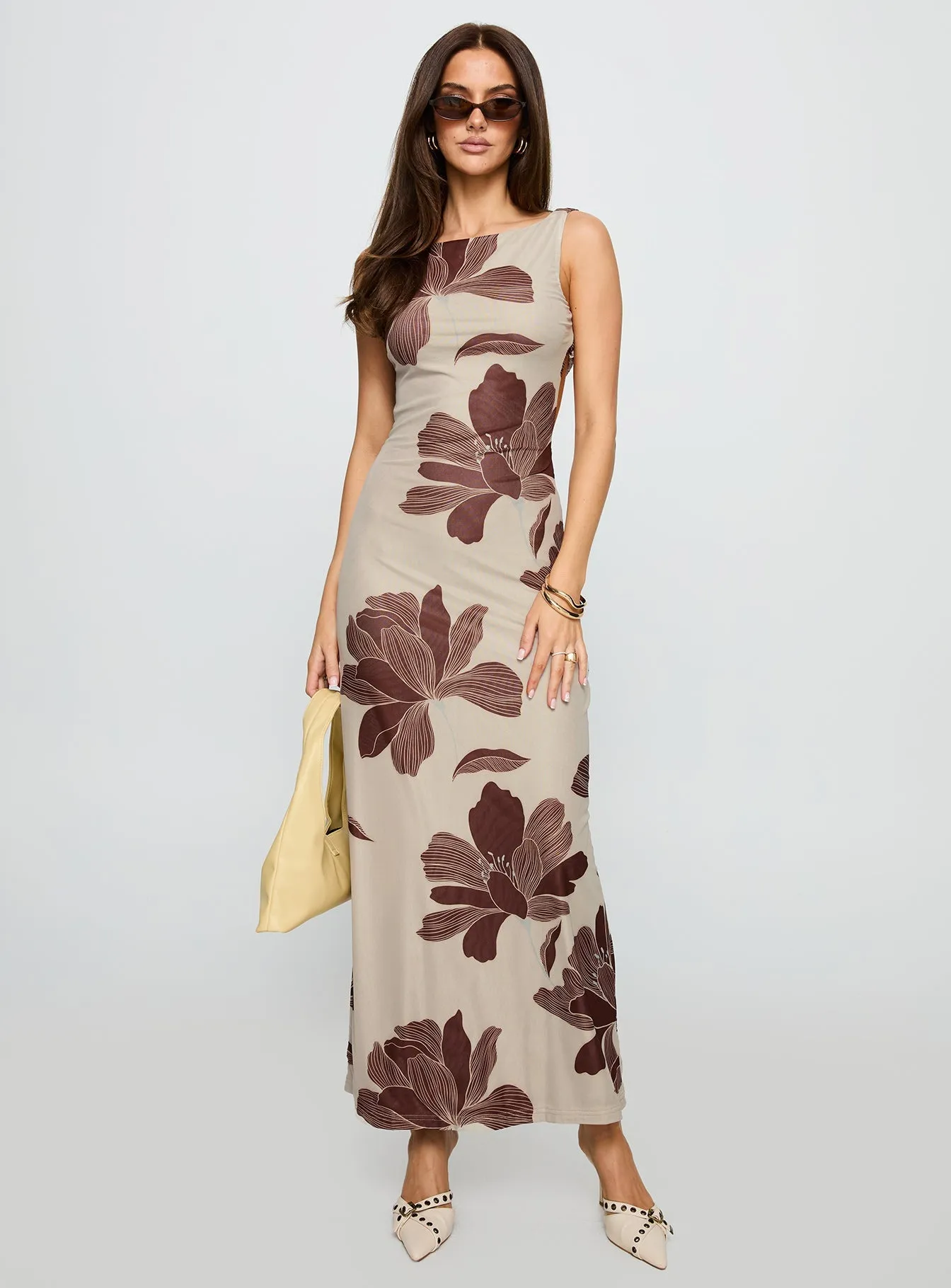 Back Again Maxi Dress Brown Floral Wool Glow