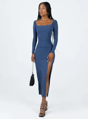 This dress is designed to provide both comfort and style making it the perfect choice for any occasion Hayward Long Sleeve Midi Dress Blue