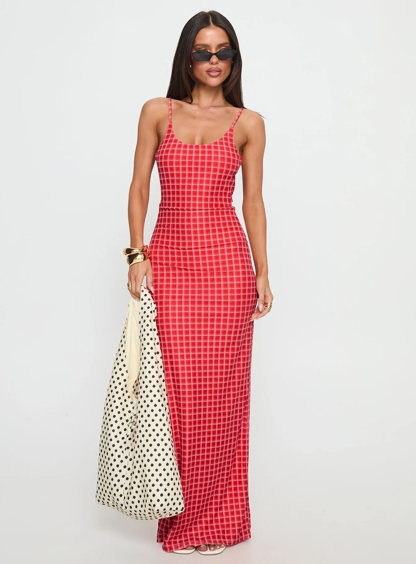 Izabella Maxi Dress Red Check Designed with comfort in mind this dress is perfect for all-day wear Bronze Tone