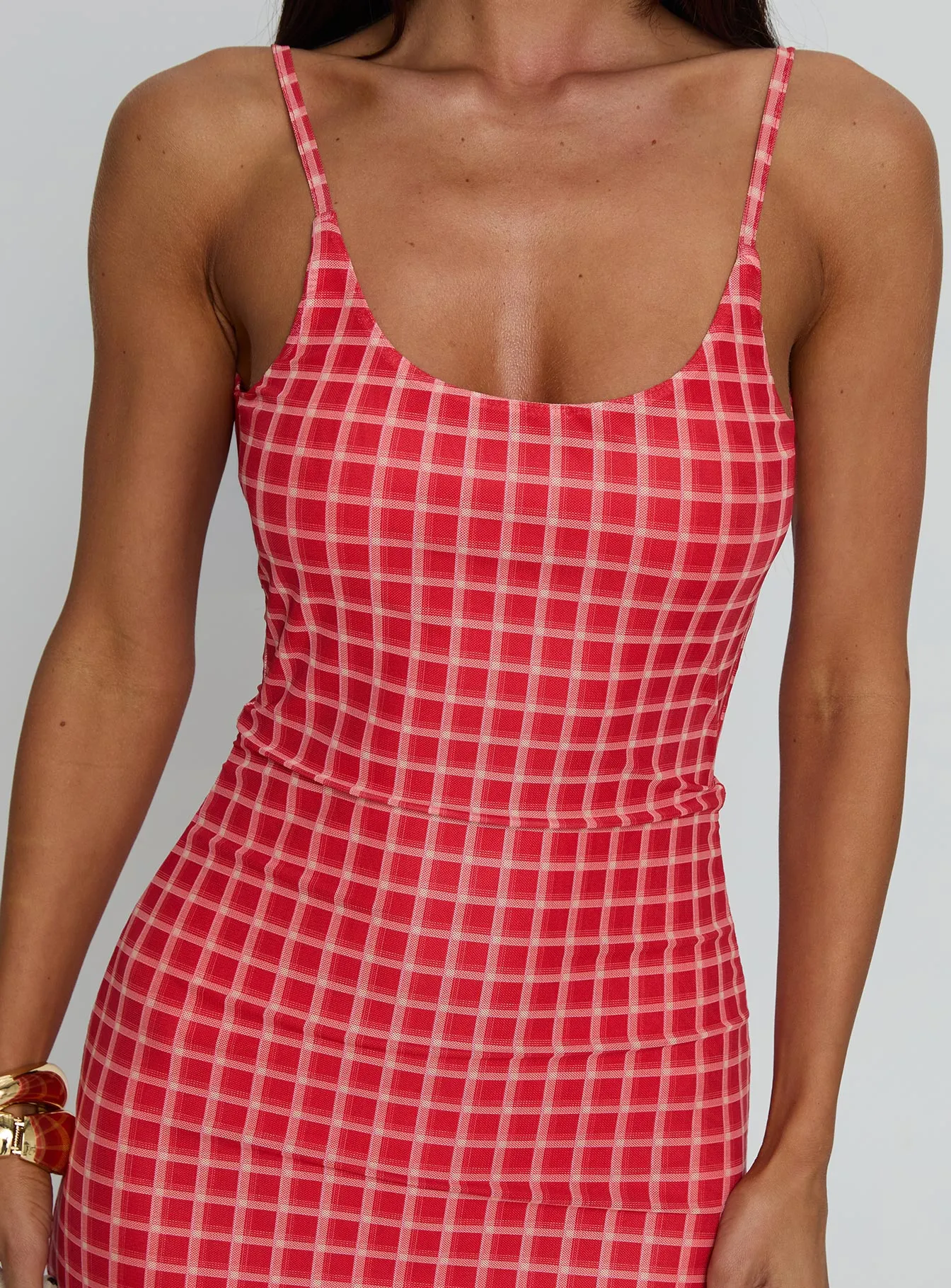 Bold Hue Island Trail Izabella Maxi Dress Red Check