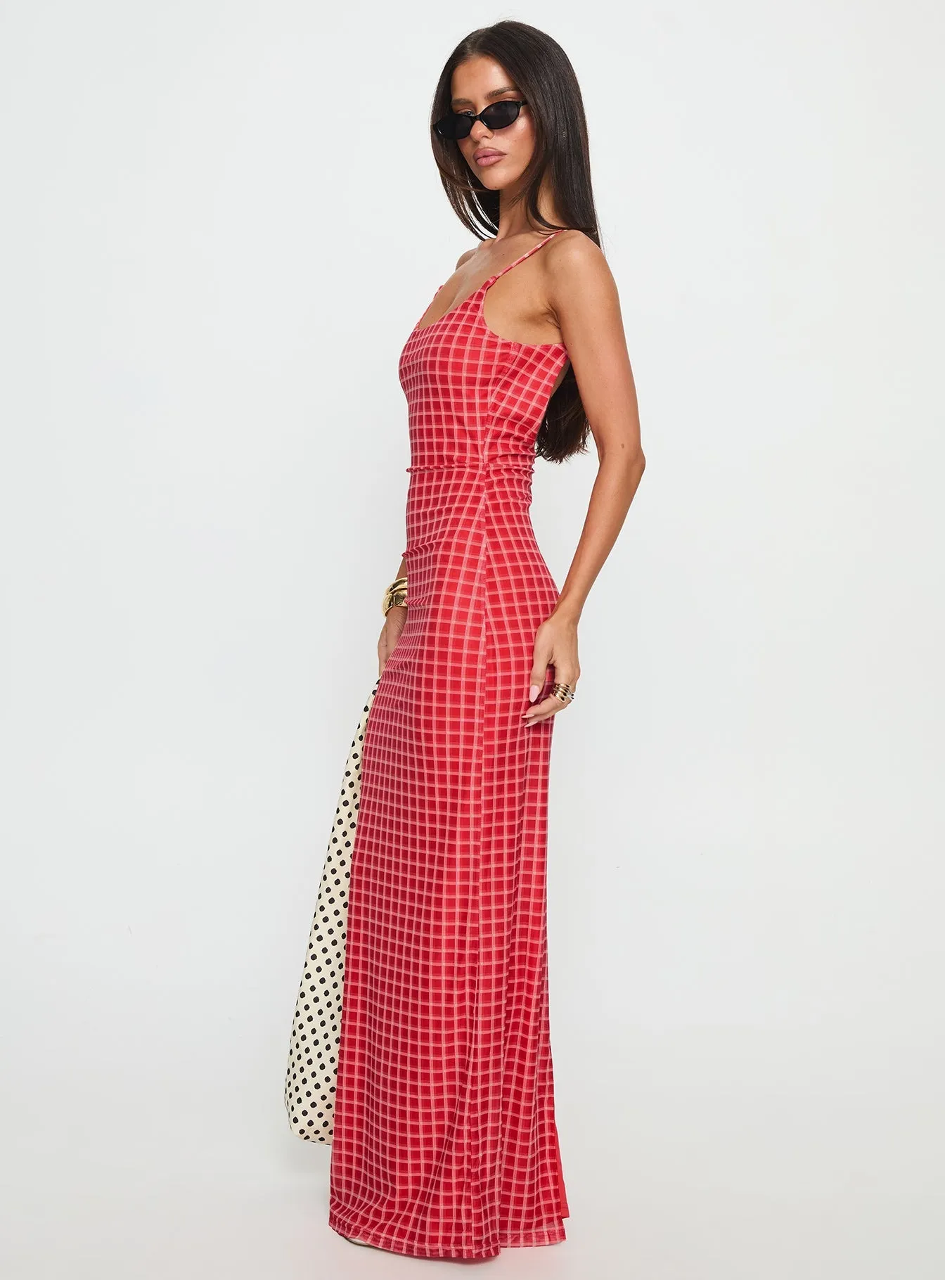 Izabella Maxi Dress Red Check Paper Wall