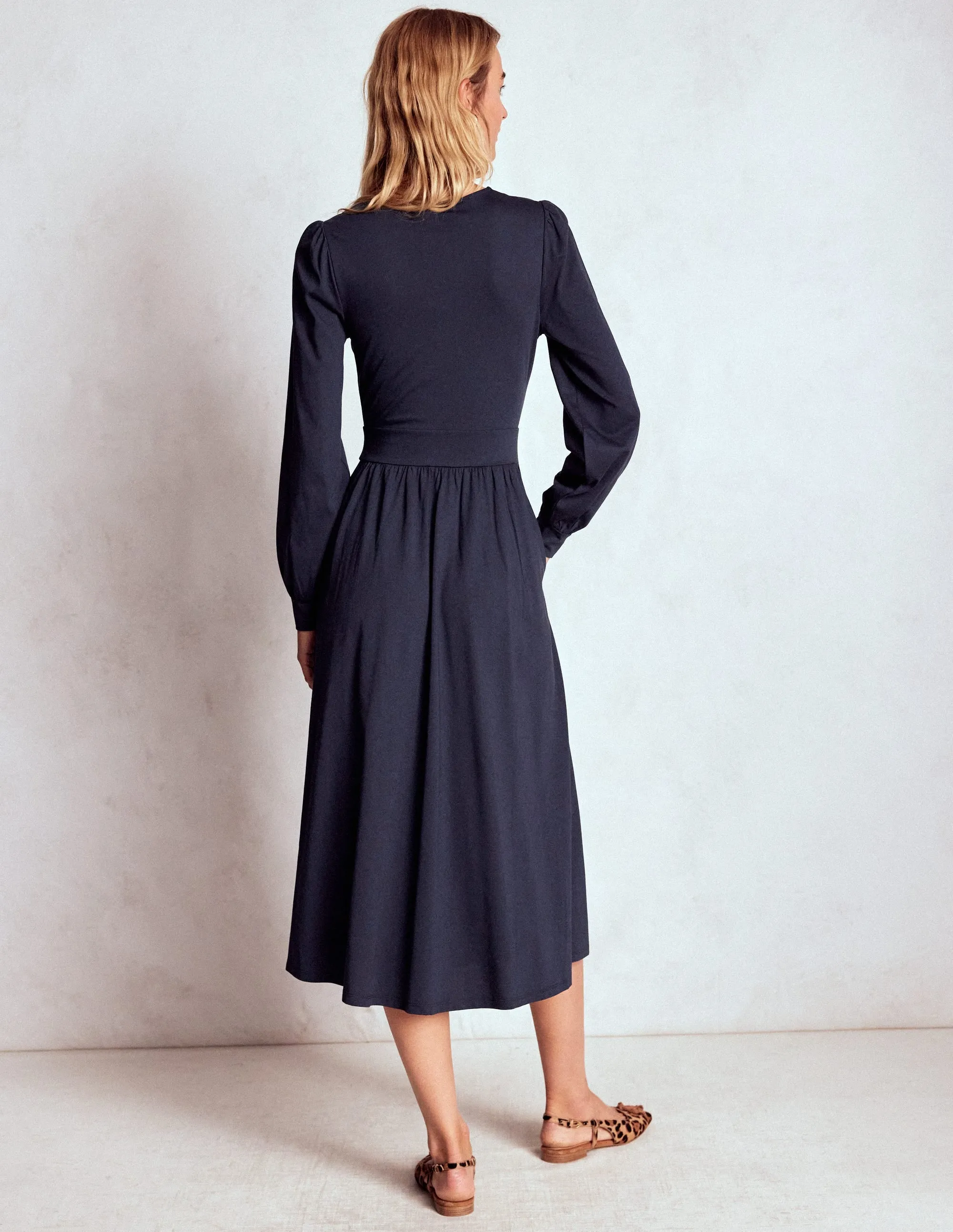 Soft Rebellion Alexandra Jersey Midi Dress-Navy