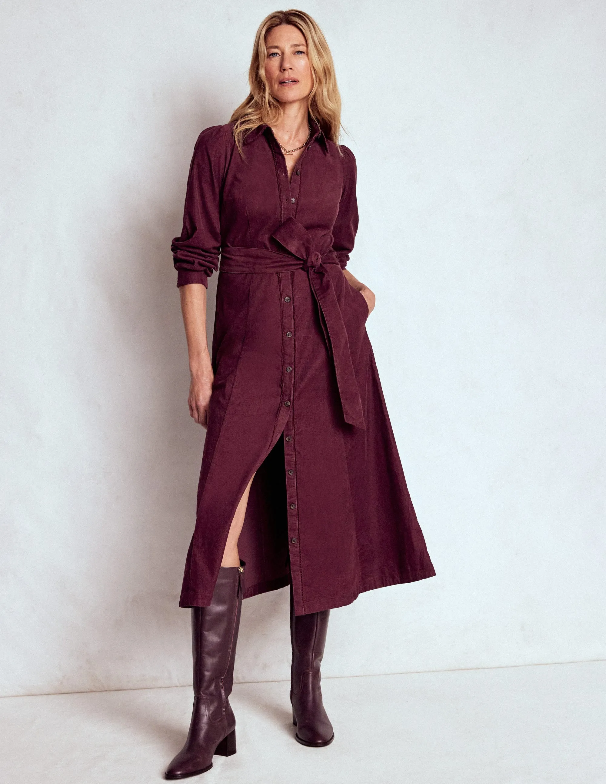 Clara Cord Midi Dress-Dark Cherry Sophisticated Wear