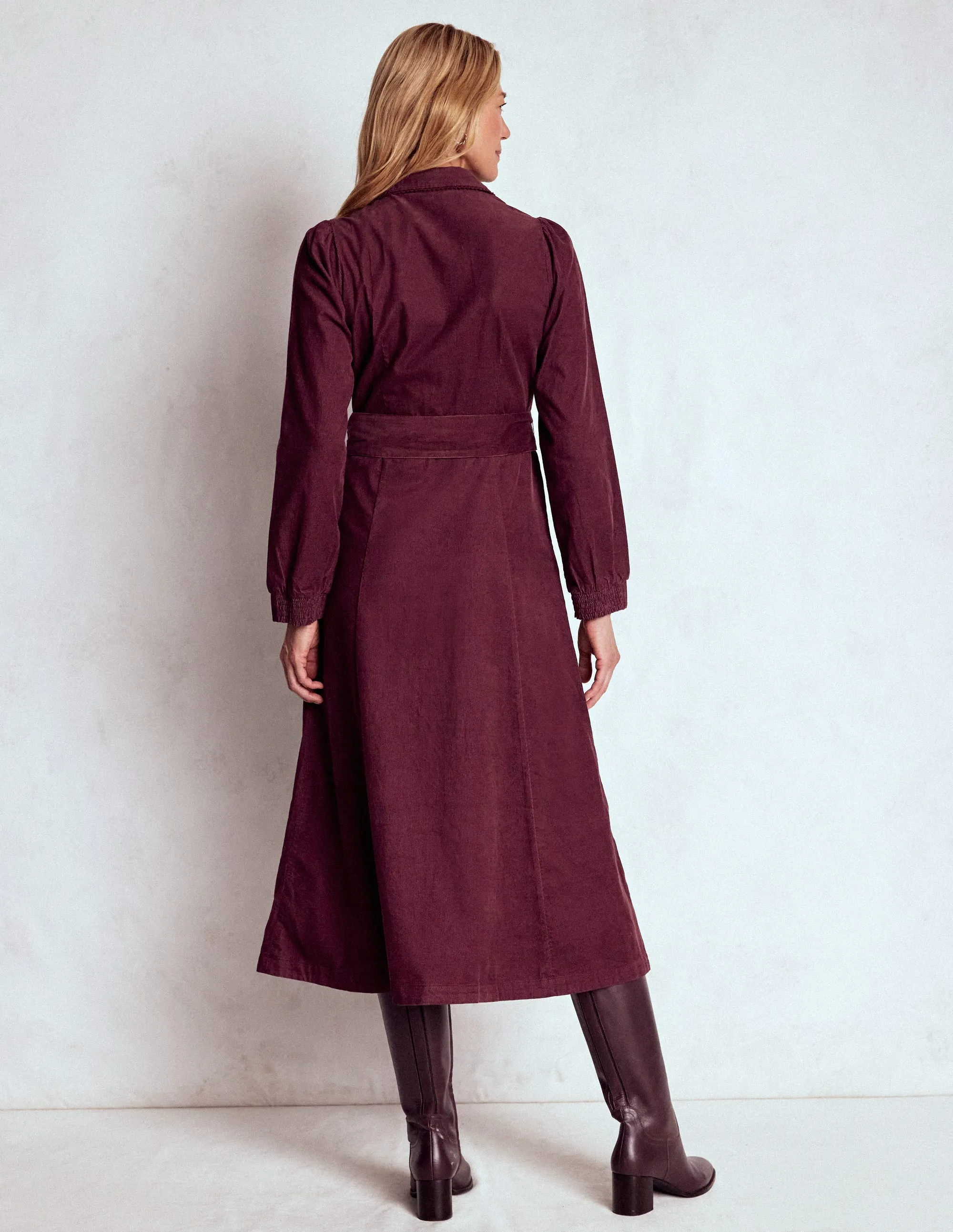 Court Yard Versatile midi dress with pockets Clara Cord Midi Dress-Dark Cherry