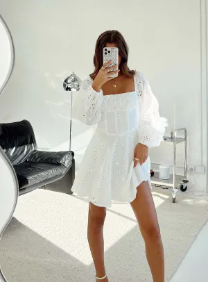 Shine Mode Hot Girl Barrera Long Sleeve Mini Dress White