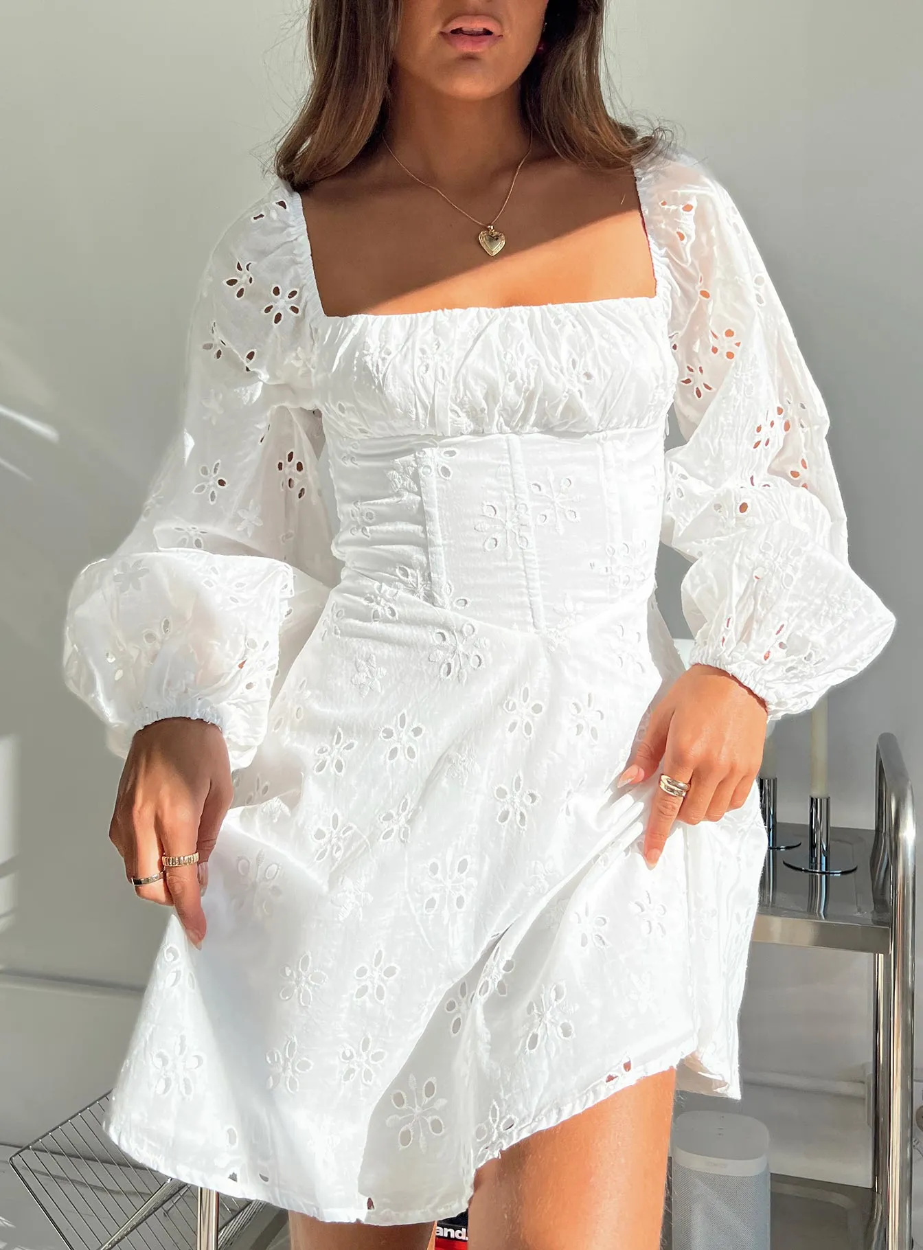 Barrera Long Sleeve Mini Dress White Vibrant Chic