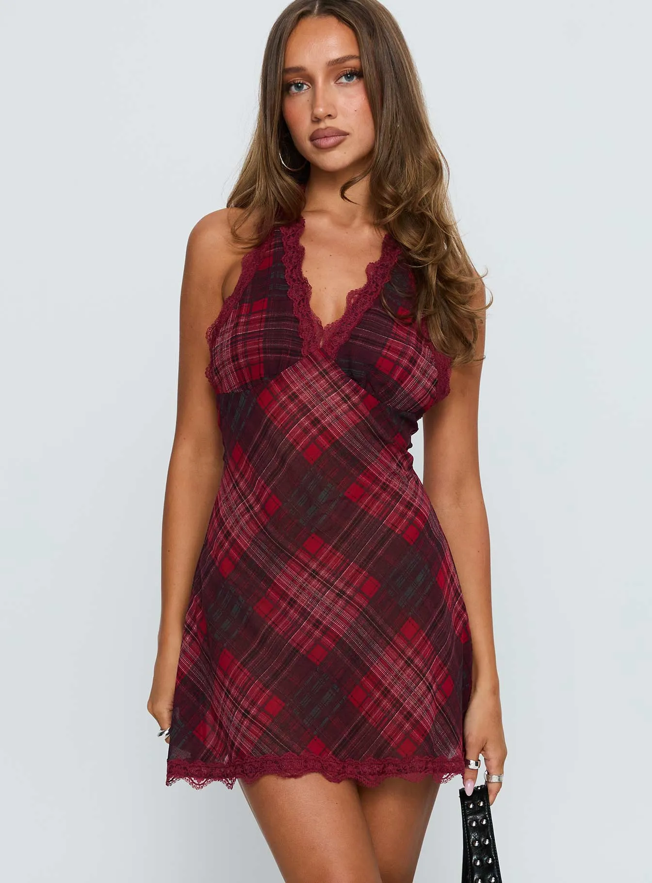 Stage Pop Boho Wear Stars Align Mini Dress Crimson Plaid