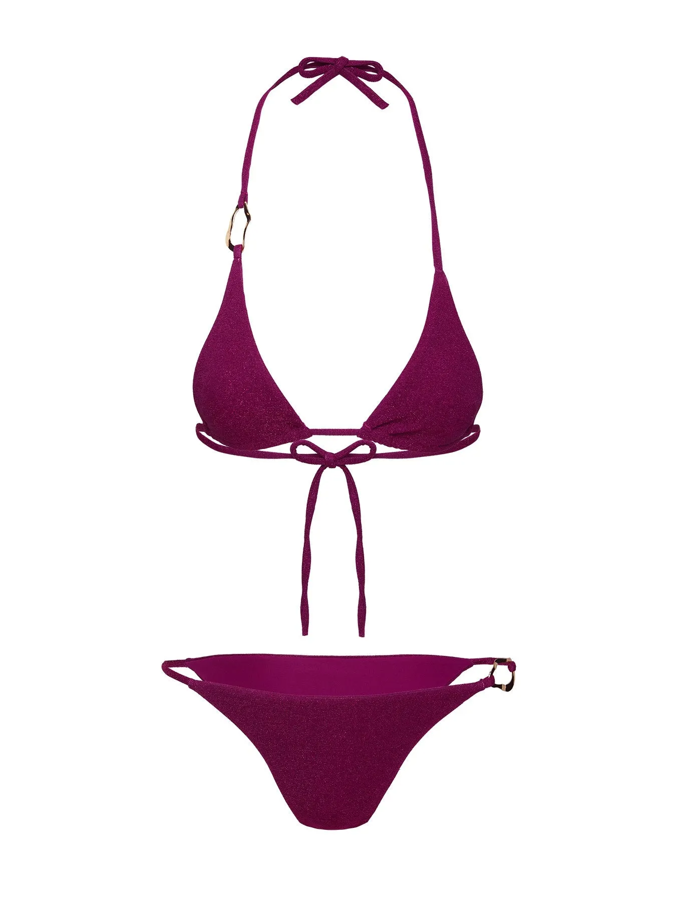 Wrinkle Resistant Material Convertible Strap System Aimi Glitter Triangle Bikini Top Purple