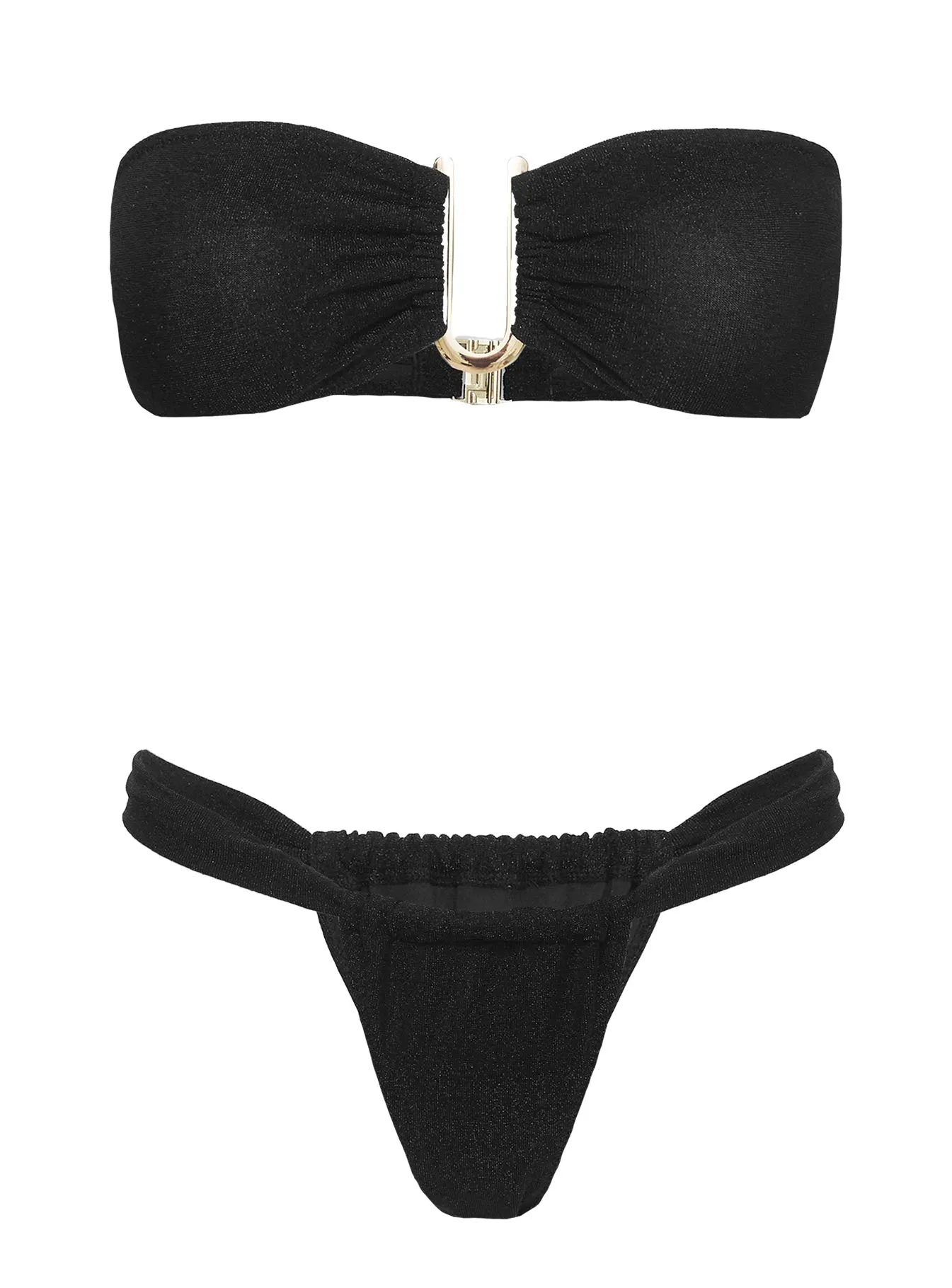 Secure Back Closure Bannister Bandeau Bikini Top Black