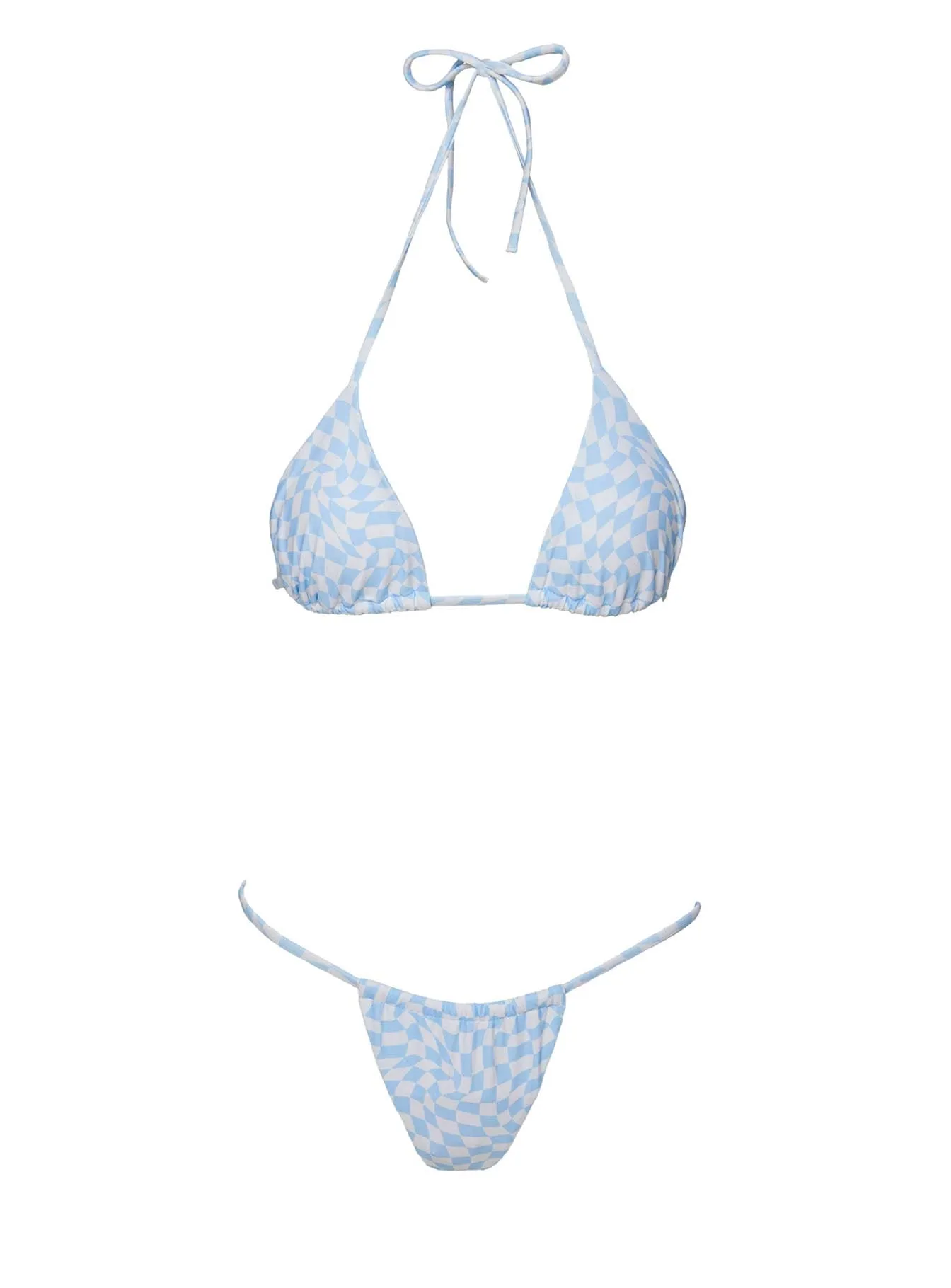 Soft Lining Technology Reinforced Side Panels Cali String Ruched Bikini Bottoms Blue/White