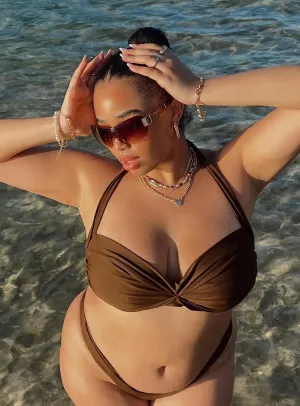 Olivia Bikini Top Brown Curve Four Way Stretch Fabric