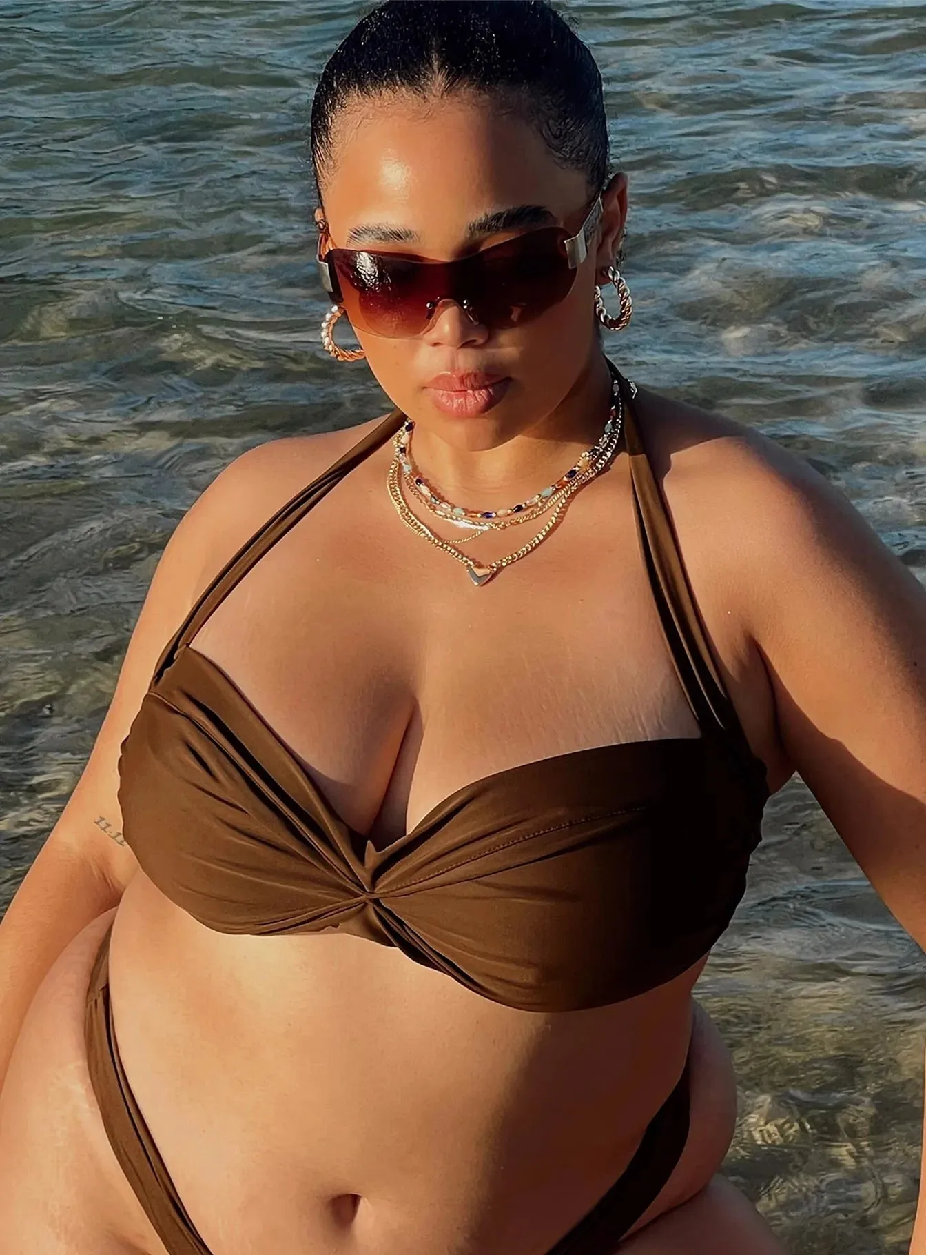Olivia Bikini Top Brown Curve Thermal Regulating Layer Quick Drainage Weave