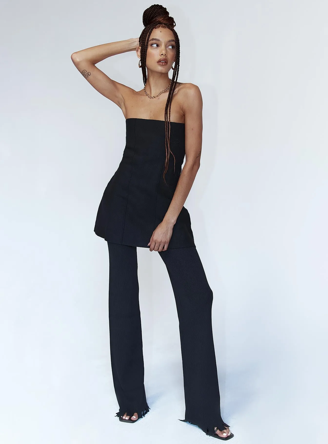 Stain Resistant Treatment Ribbed Hem Finish Anderson Strapless Top Black