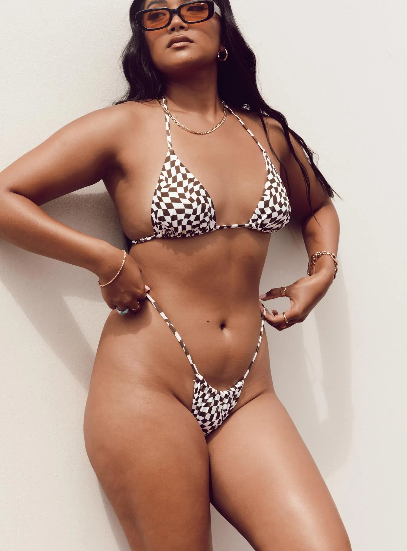Cali Bikini Bottoms Brown / White Tagless Design Chlorine Resistant Material