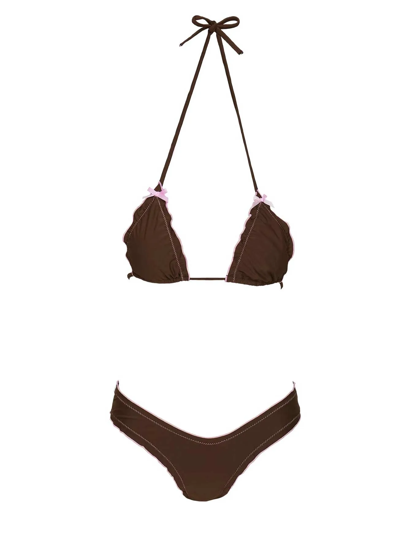 Kathrine High Cut Frill Bikini Bottoms Brown Layered Support System