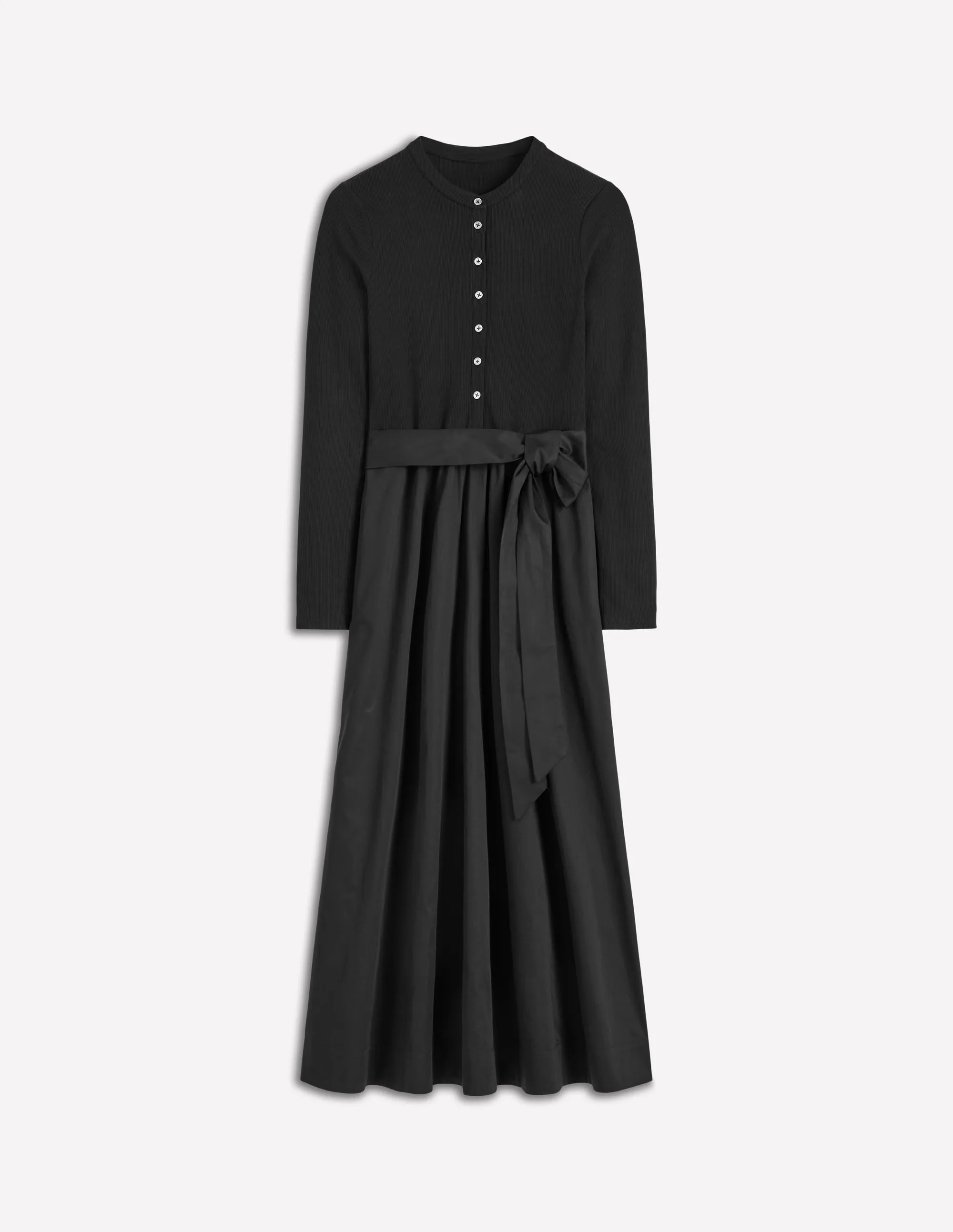 Emerald Glow Classy Appearance Button Detail Mix Dress-Black