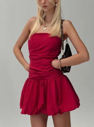 Scene Fresh Glamour Girl Strapless Bubble Hem Mini Dress Red
