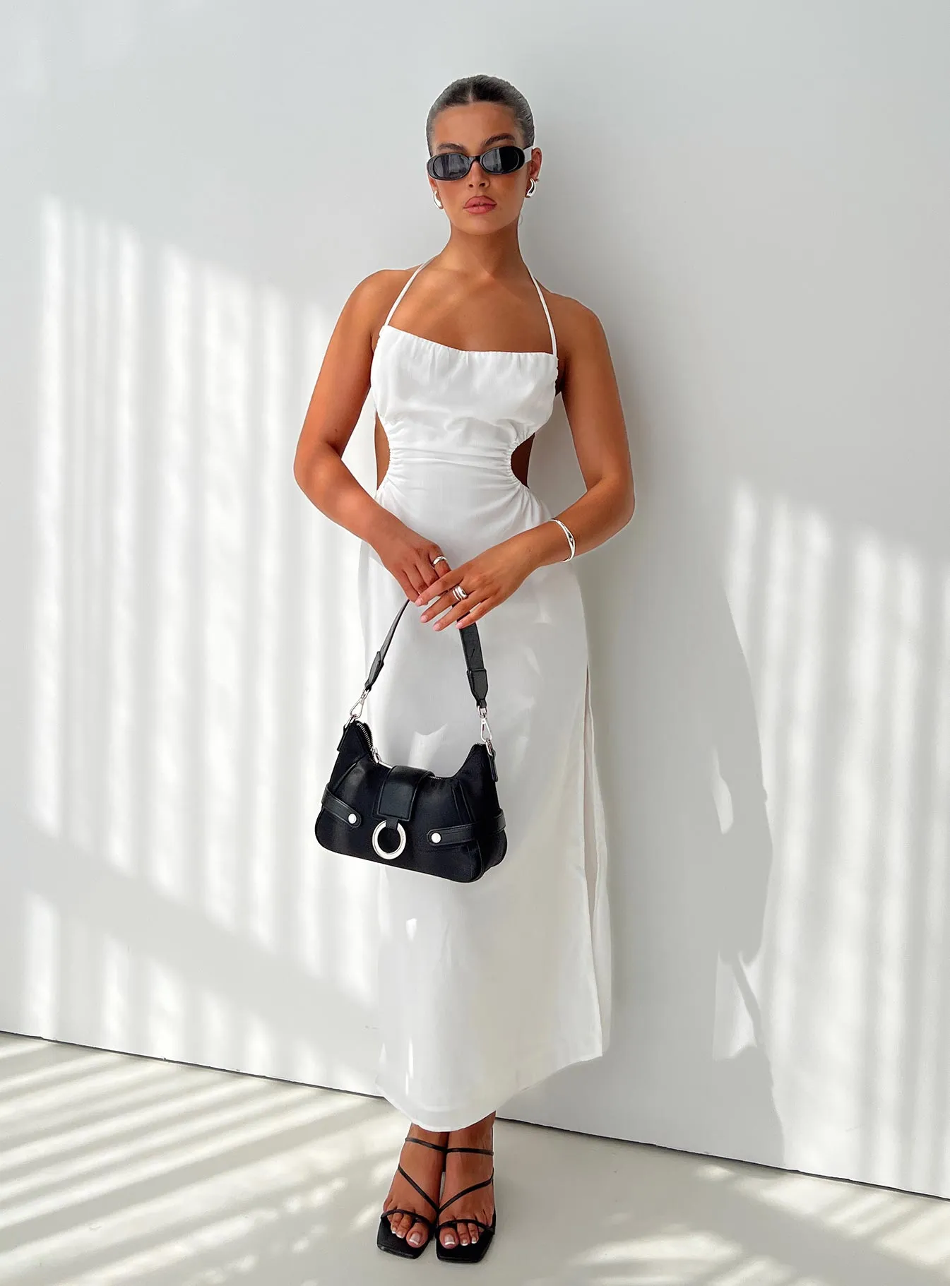 Tailor Maxi Dress White Black Chic Daylight Warm