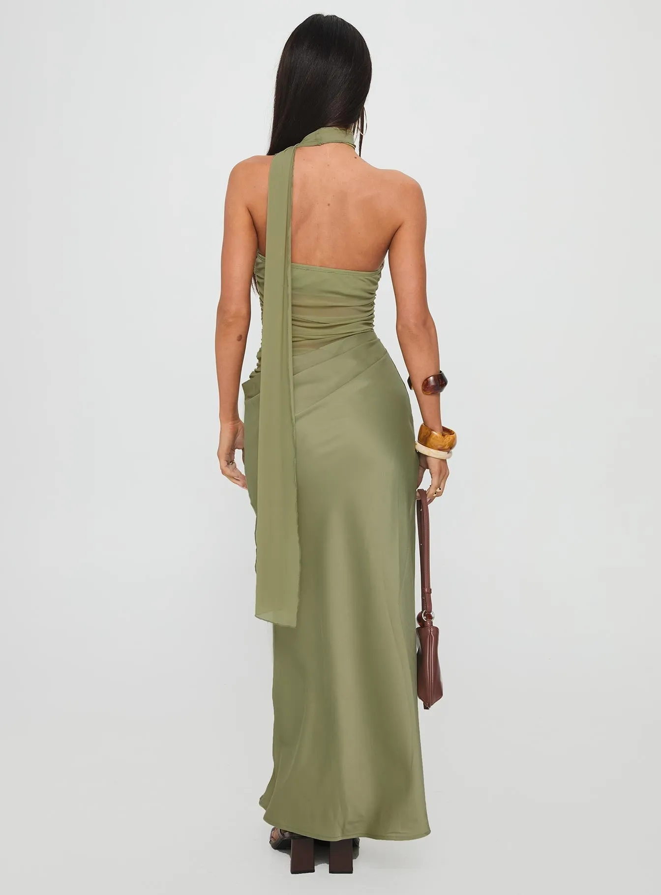 Indiara Halter Mesh Maxi Dress Green Chambray Glow The elegant design of this maxi dress adds a refined touch to your wardrobe without being overly complicated