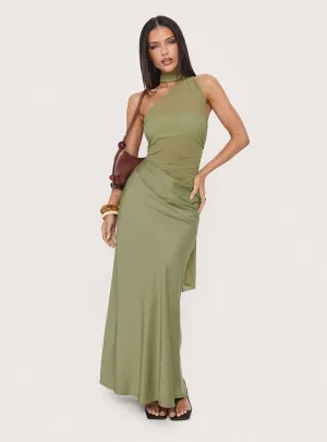 Canvas Glow Soft Move Indiara Halter Mesh Maxi Dress Green