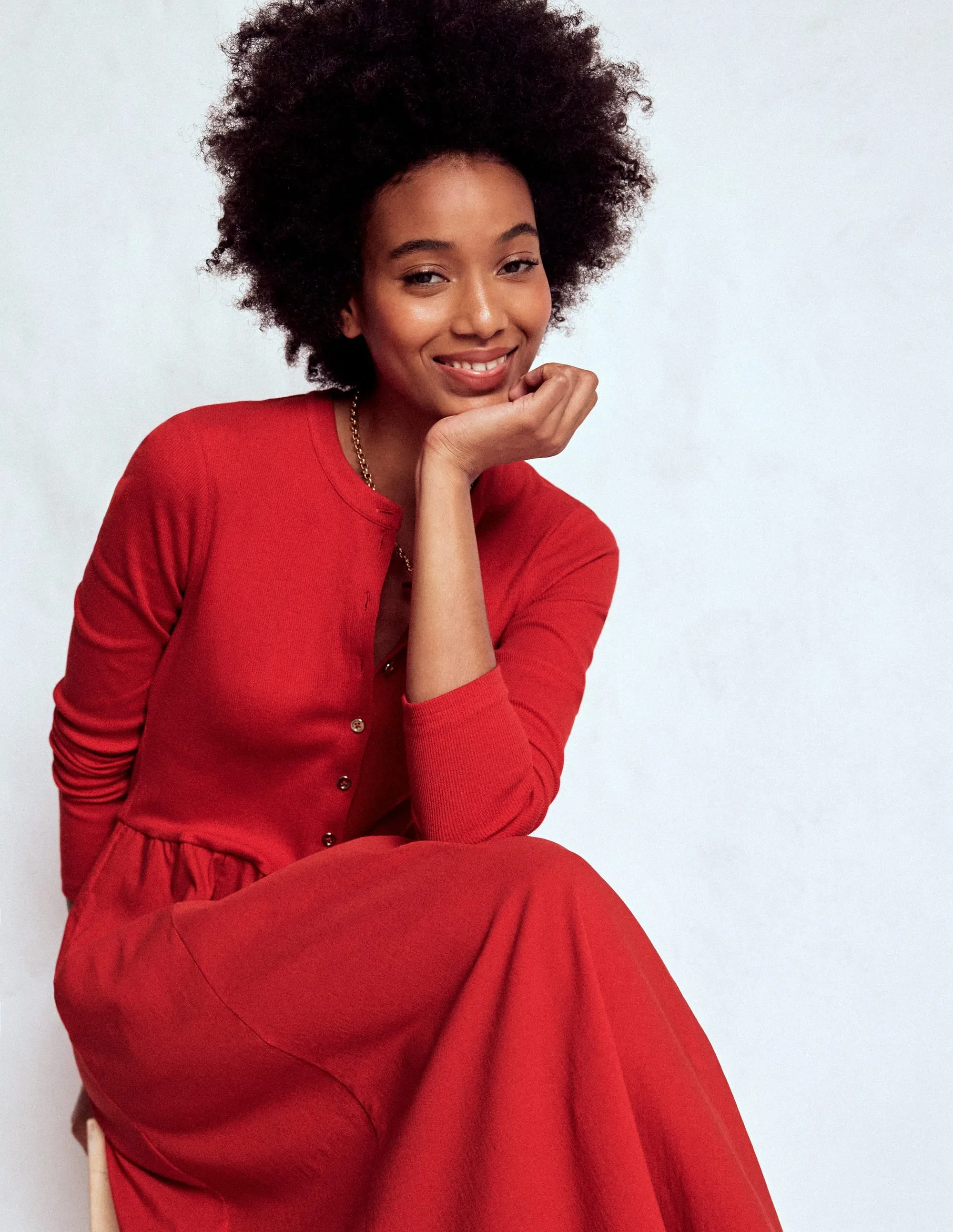 Seasonal Wear Button Detail Mix Dress-Crimson Red