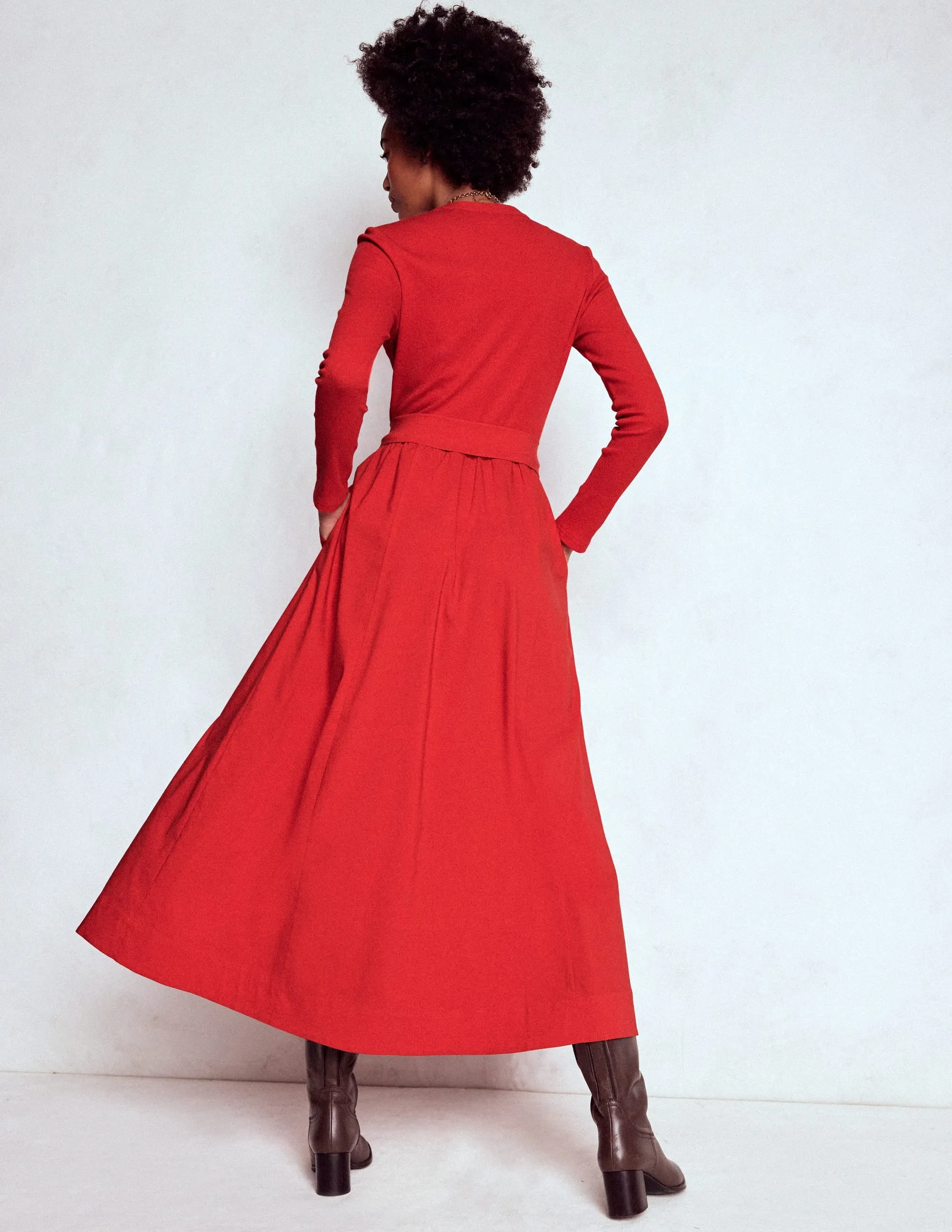 Button Detail Mix Dress-Crimson Red Italian Flair
