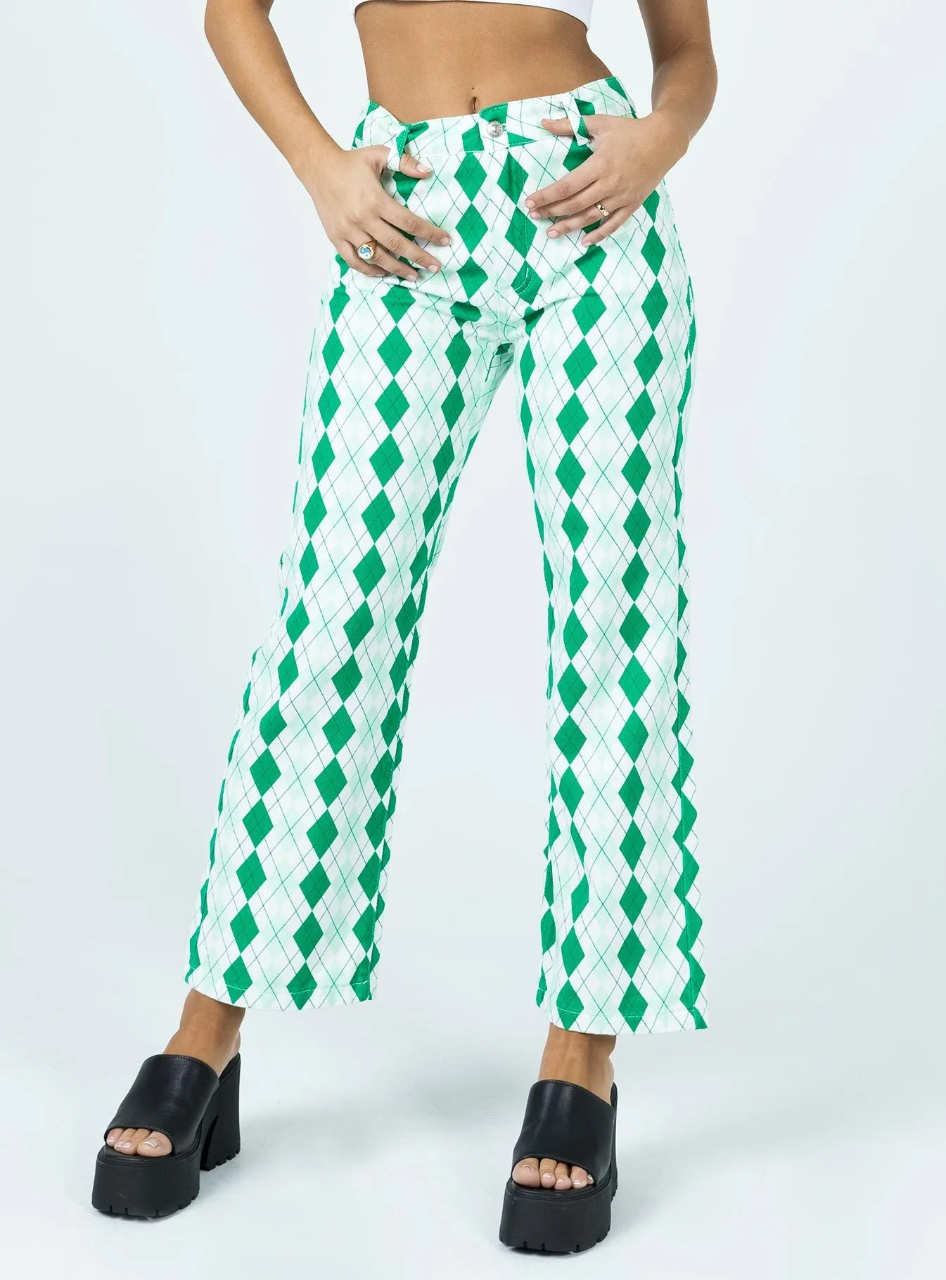 Stylish Touch Sleek Option Argyle Straight Leg Print Pant
