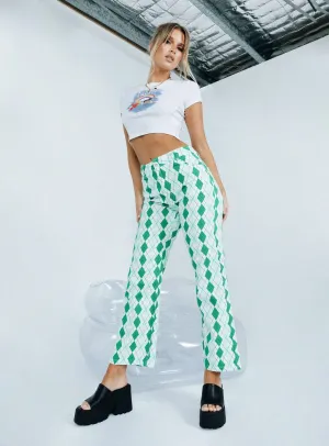 Sporty Look Argyle Straight Leg Print Pant