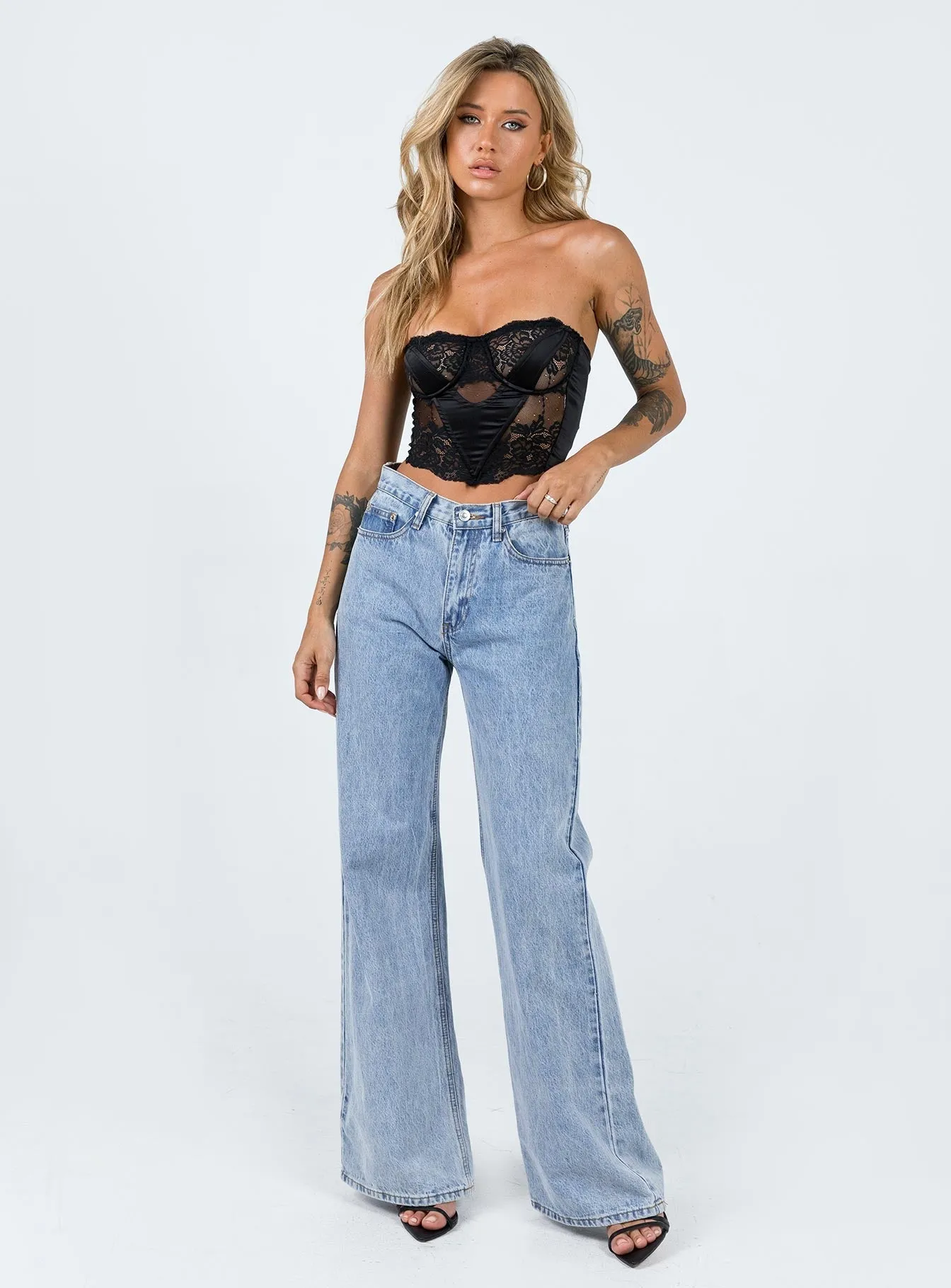 Tear Resistant Soft Touch Harto Lace Strapless Top Black
