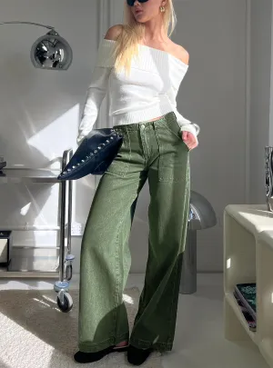 Sporty Look Melikah Mid Rise Baggy Cargo Jeans Green Wash