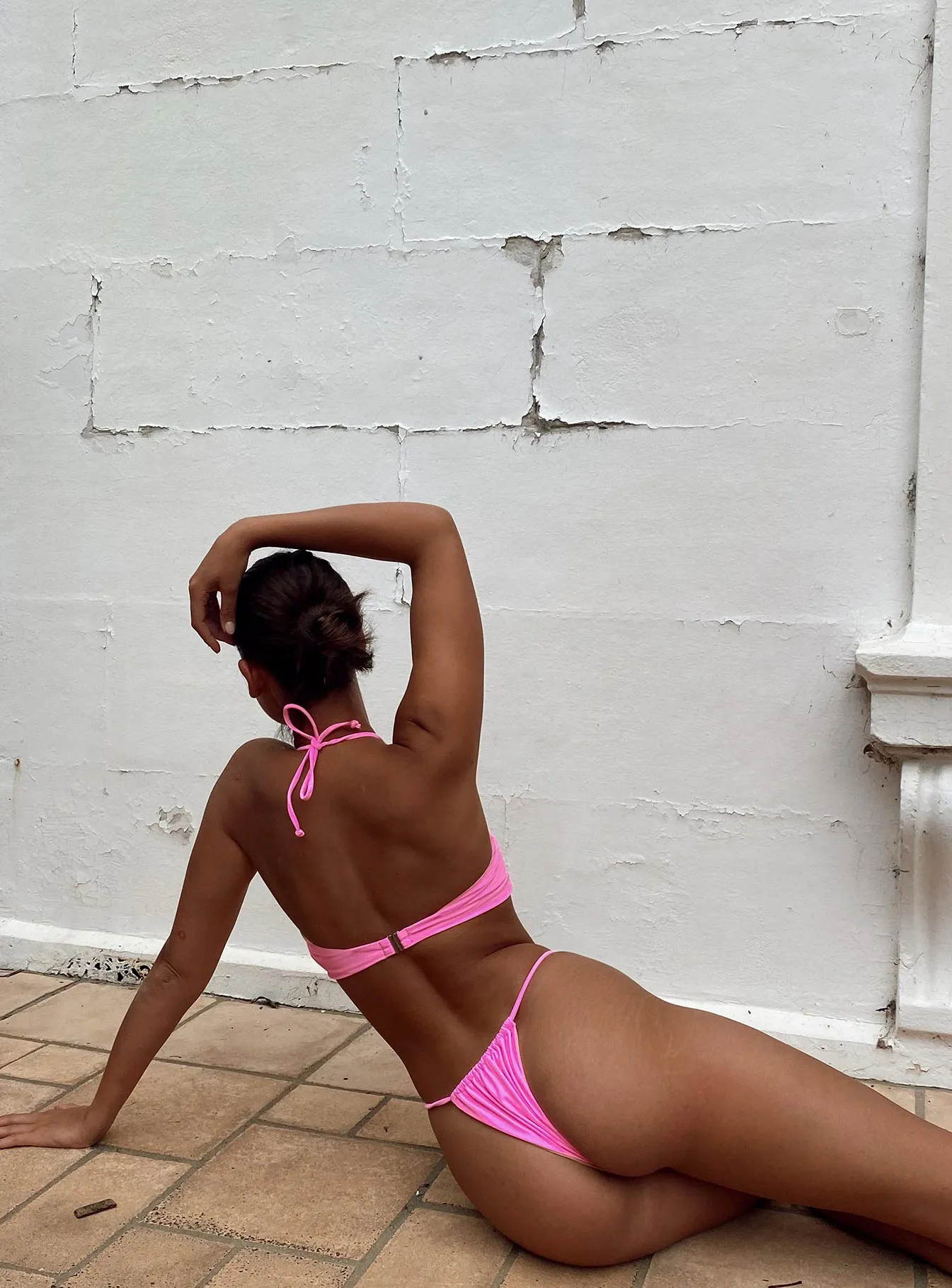 Alexis Bikini Top Pink Quick Drainage Weave Tummy Control Panel