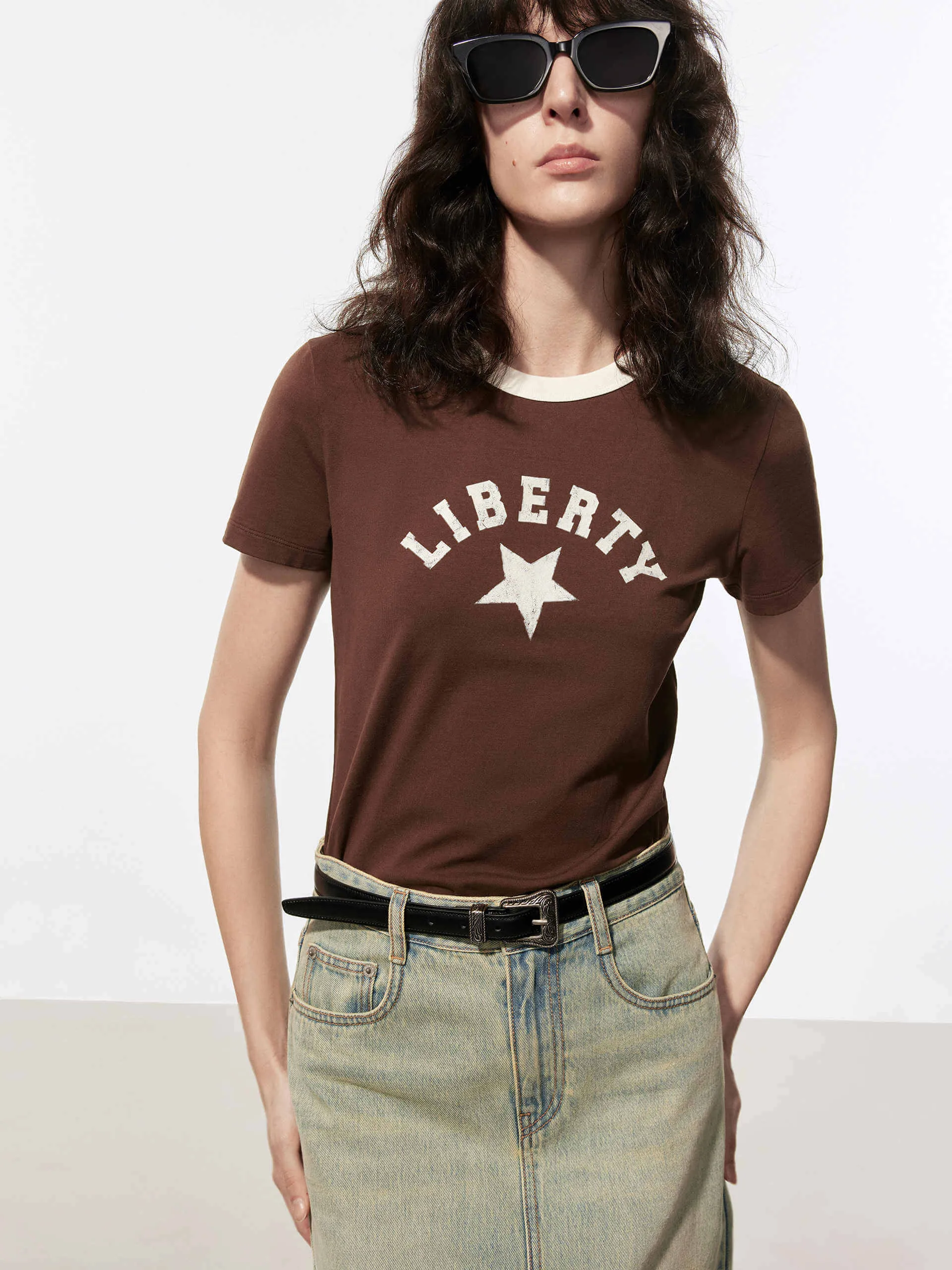 Contrast Collar Cotton T-shirt Cozy Look Wear
