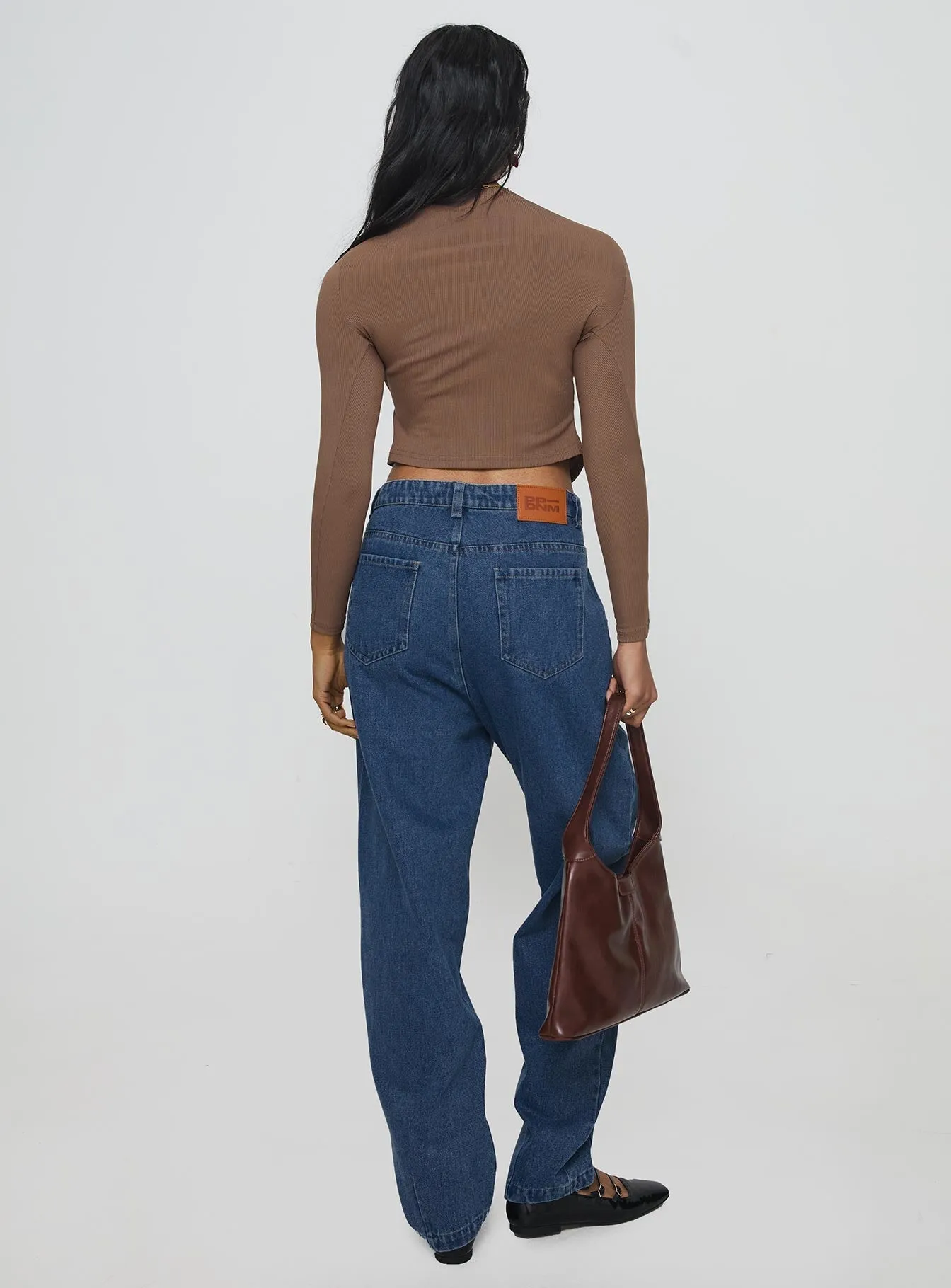 Casual Outfit Matching Basic Forestier Mid Rise Barrel Leg Pin Tuck Jeans Mid Blue