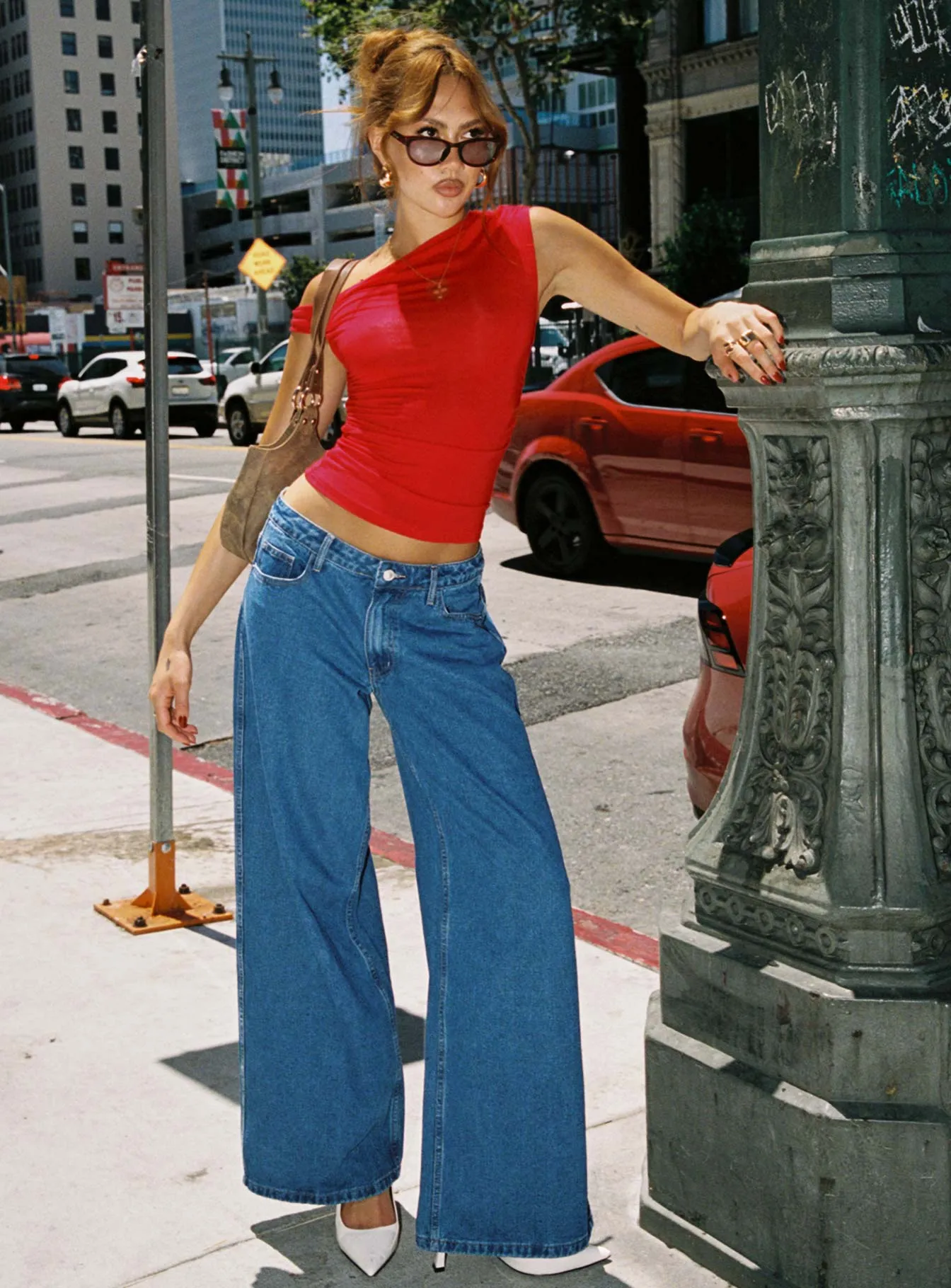 Style Forward Ramos Low Rise Wide Leg Jeans Mid Blue Wash