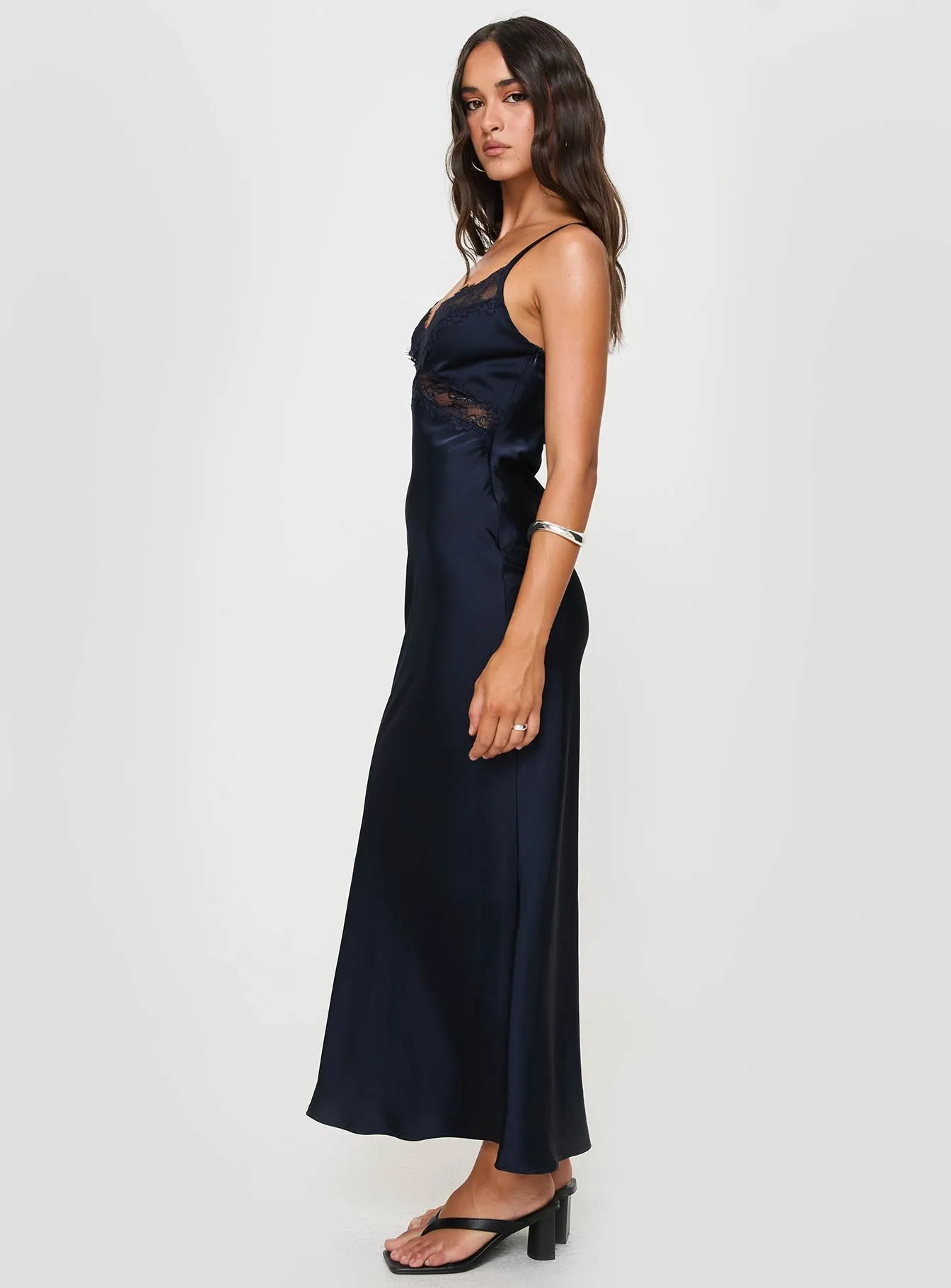 Treasure Bias Cut Maxi Dress Navy Elegant maxi dress for wedding Golden Hour