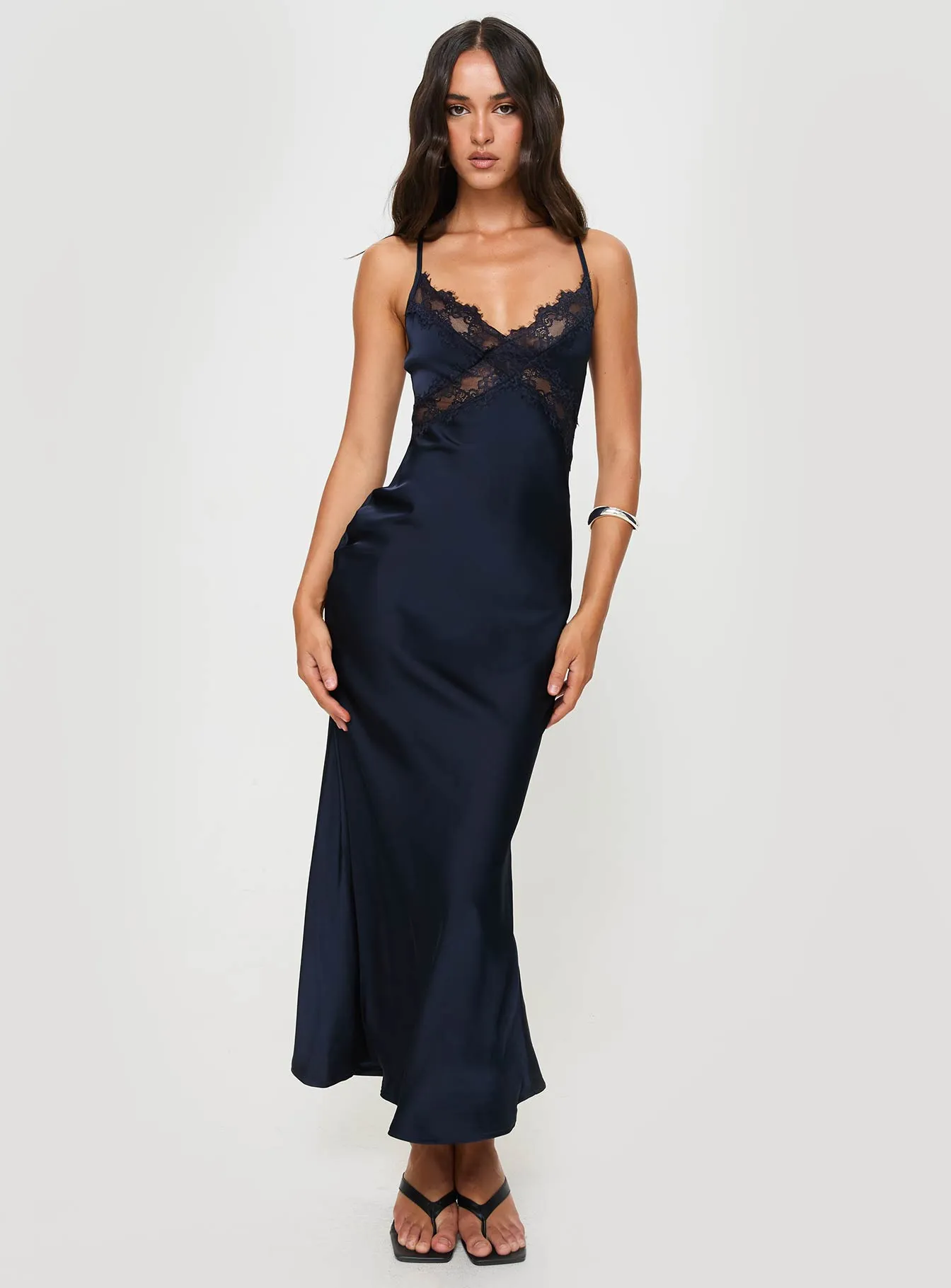 Treasure Bias Cut Maxi Dress Navy With its flowing design and elegant fit this maxi dress is a wardrobe staple Fog Veil