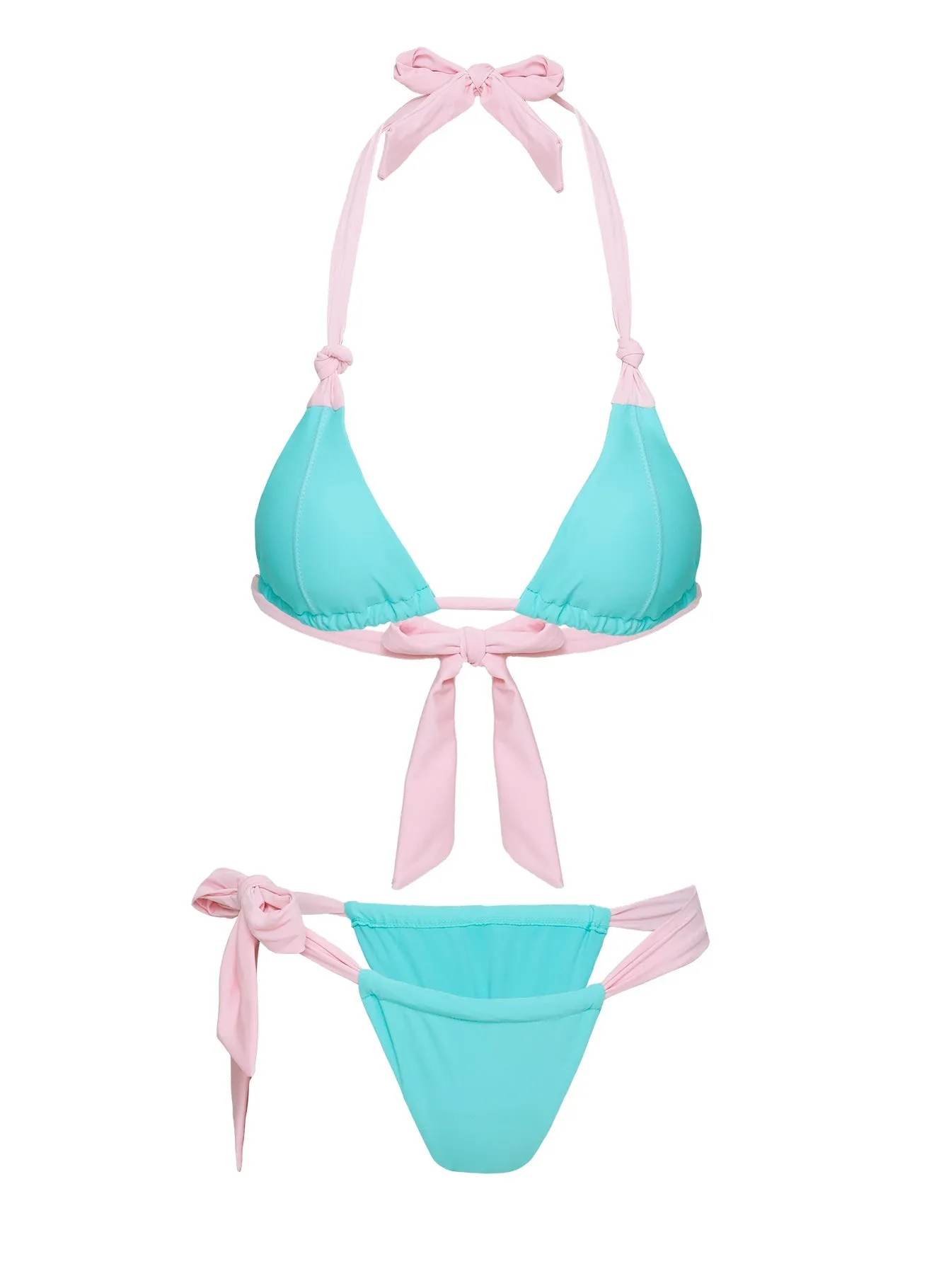 Avalee Ruched Tie One Side Bikini Bottoms Turquoise / Pink Non Slip Elastic Recycled Material