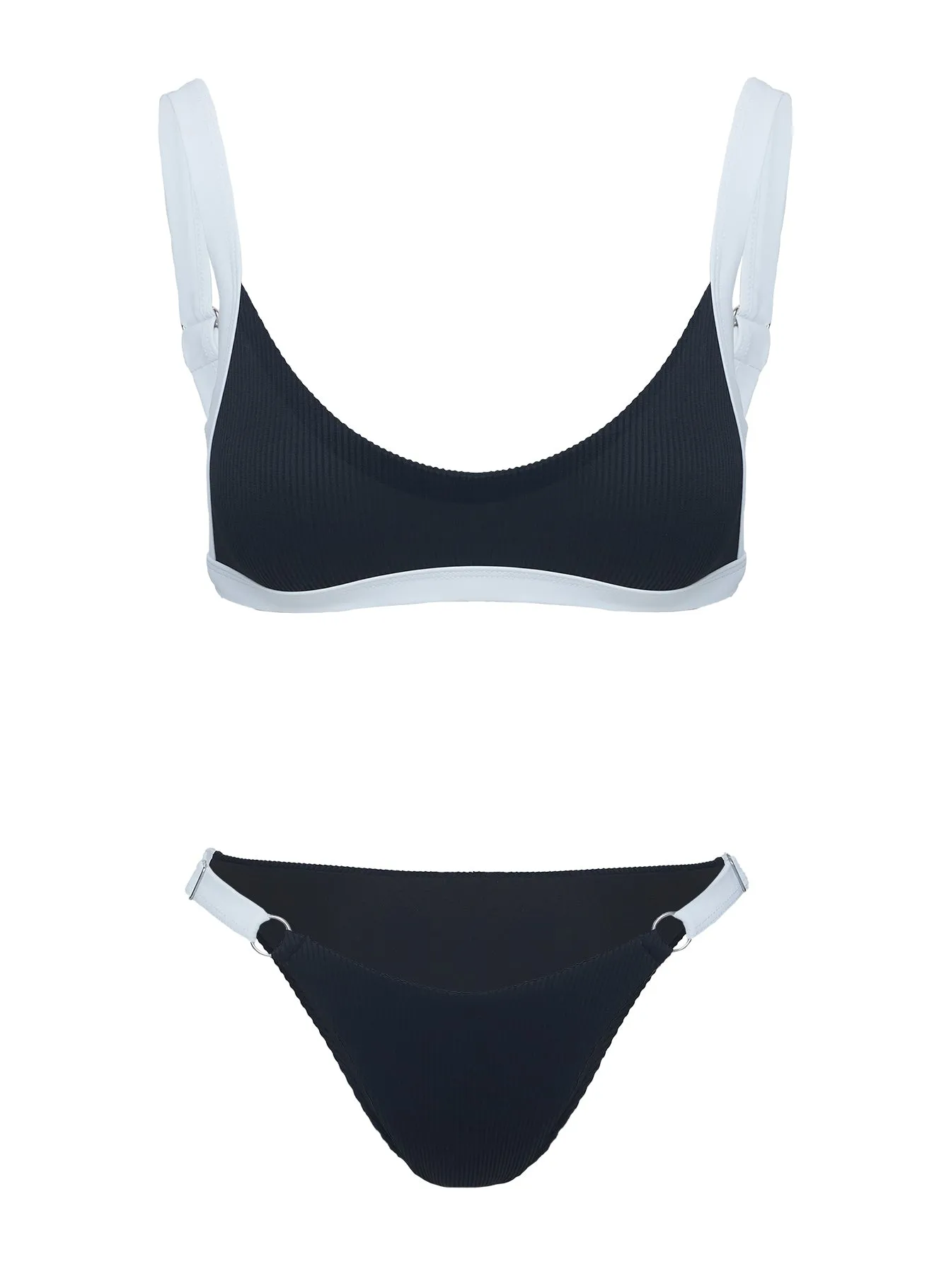 Tavison High Cut Ribbed Bikini Bottoms Black Convertible Strap System High Compression Support