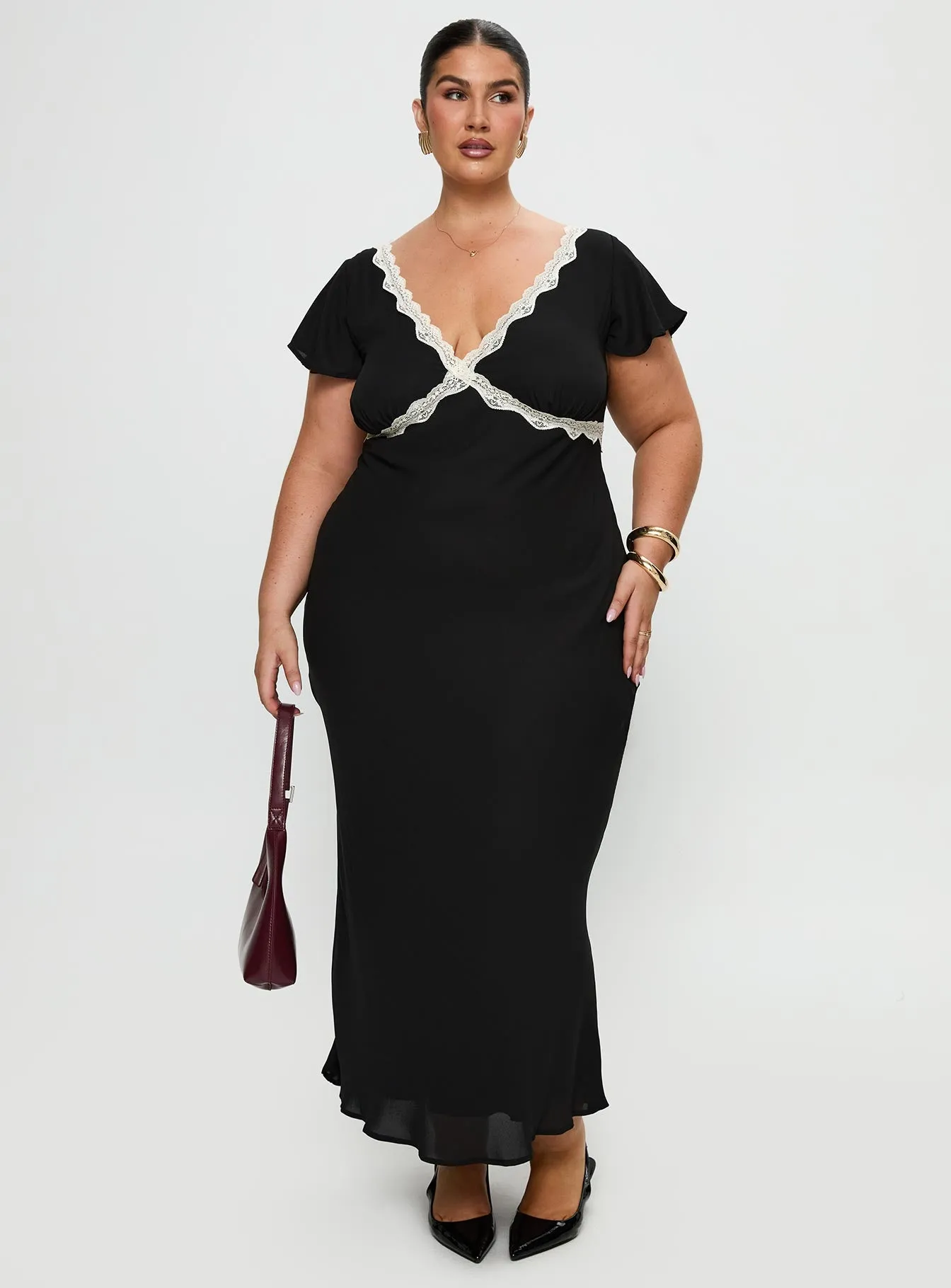 Gray Mist Barbarita Lace Maxi Dress Black Curve