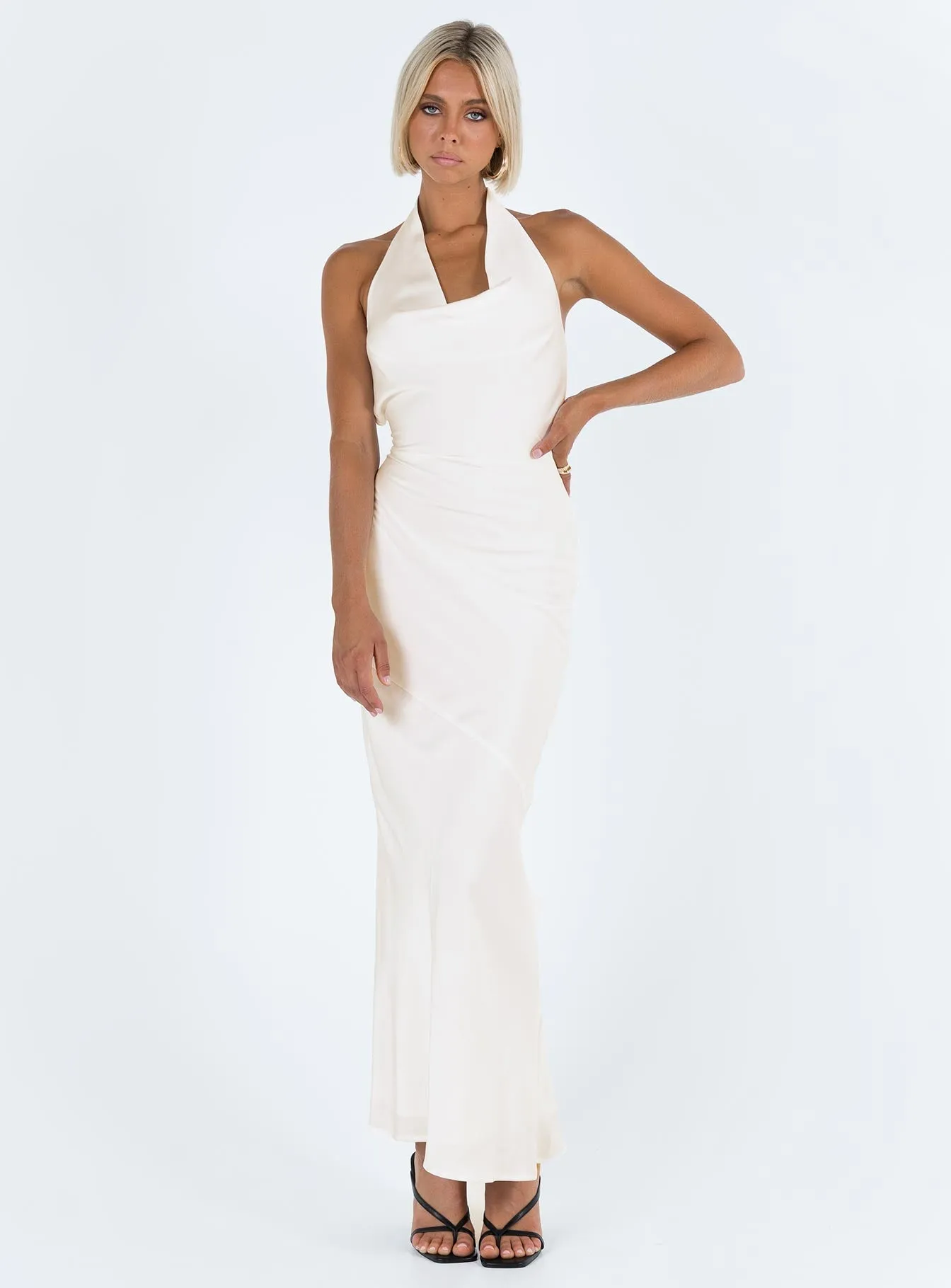 Keylan Cowl Neck Maxi Dress White Minimalist long piece Trendy evening gown for parties