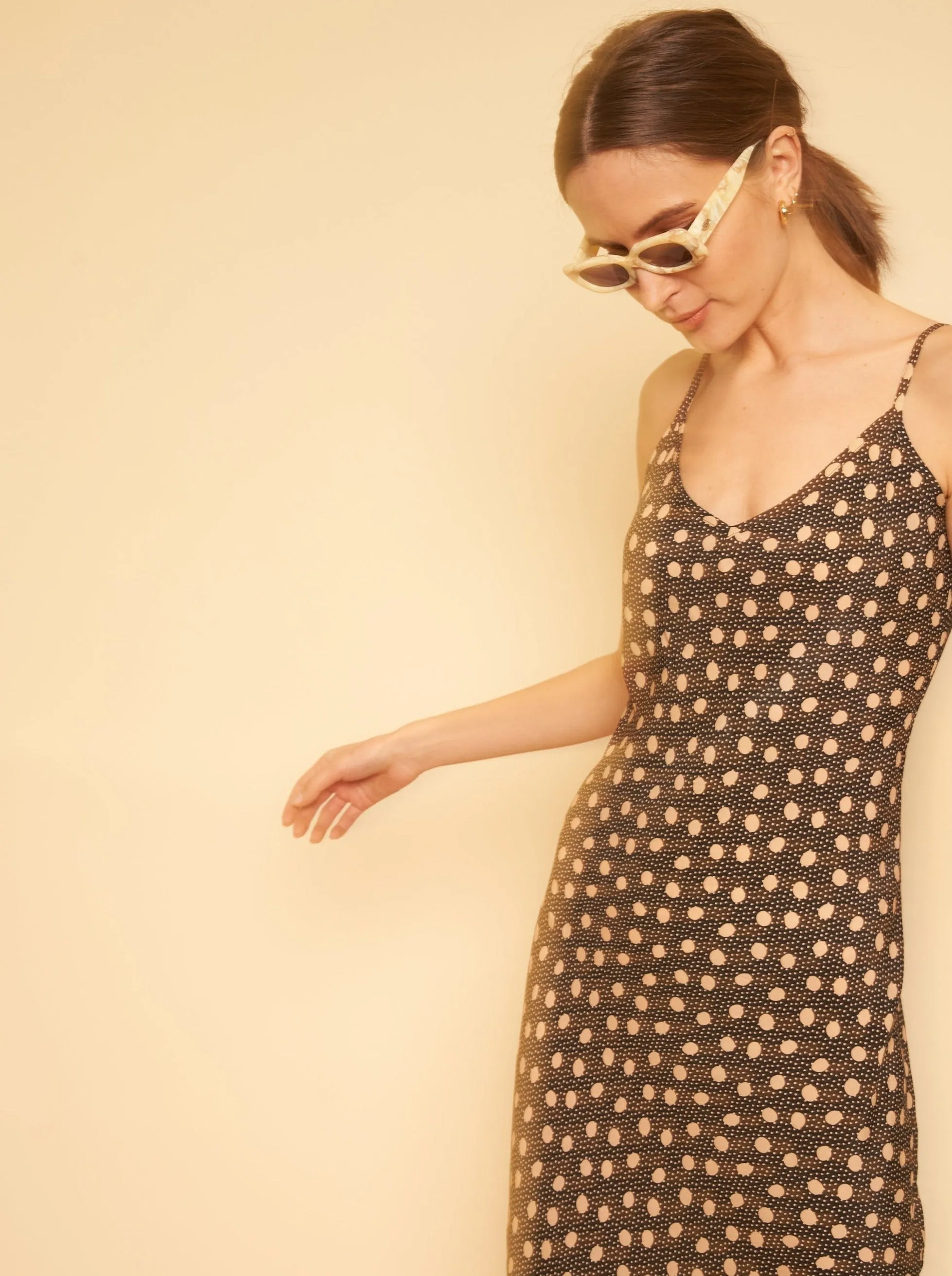 Freya Slip Dress - Polka Dot Denim Cool