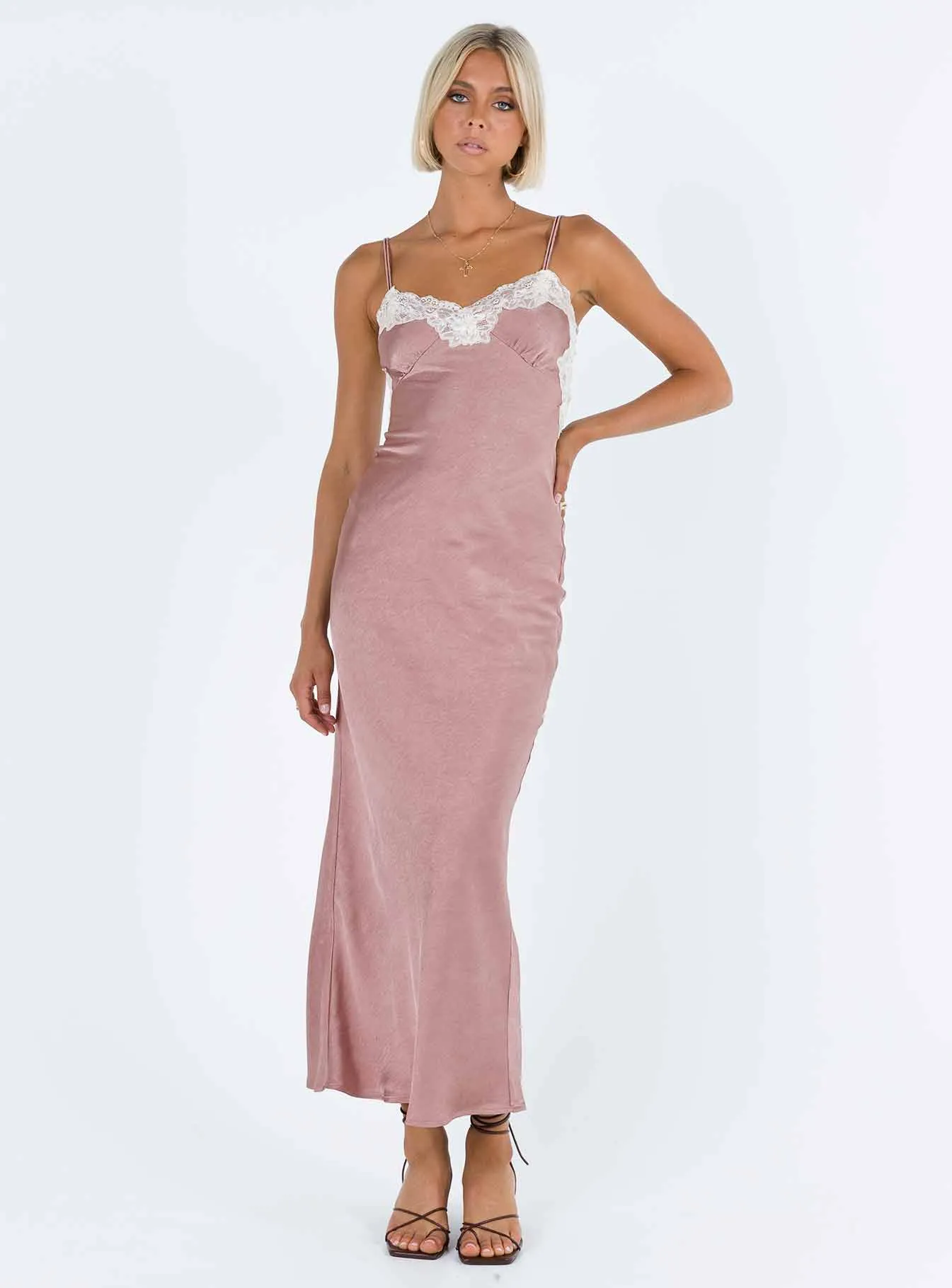 Square View Silk Drape Alexina High Back Maxi Dress Pink