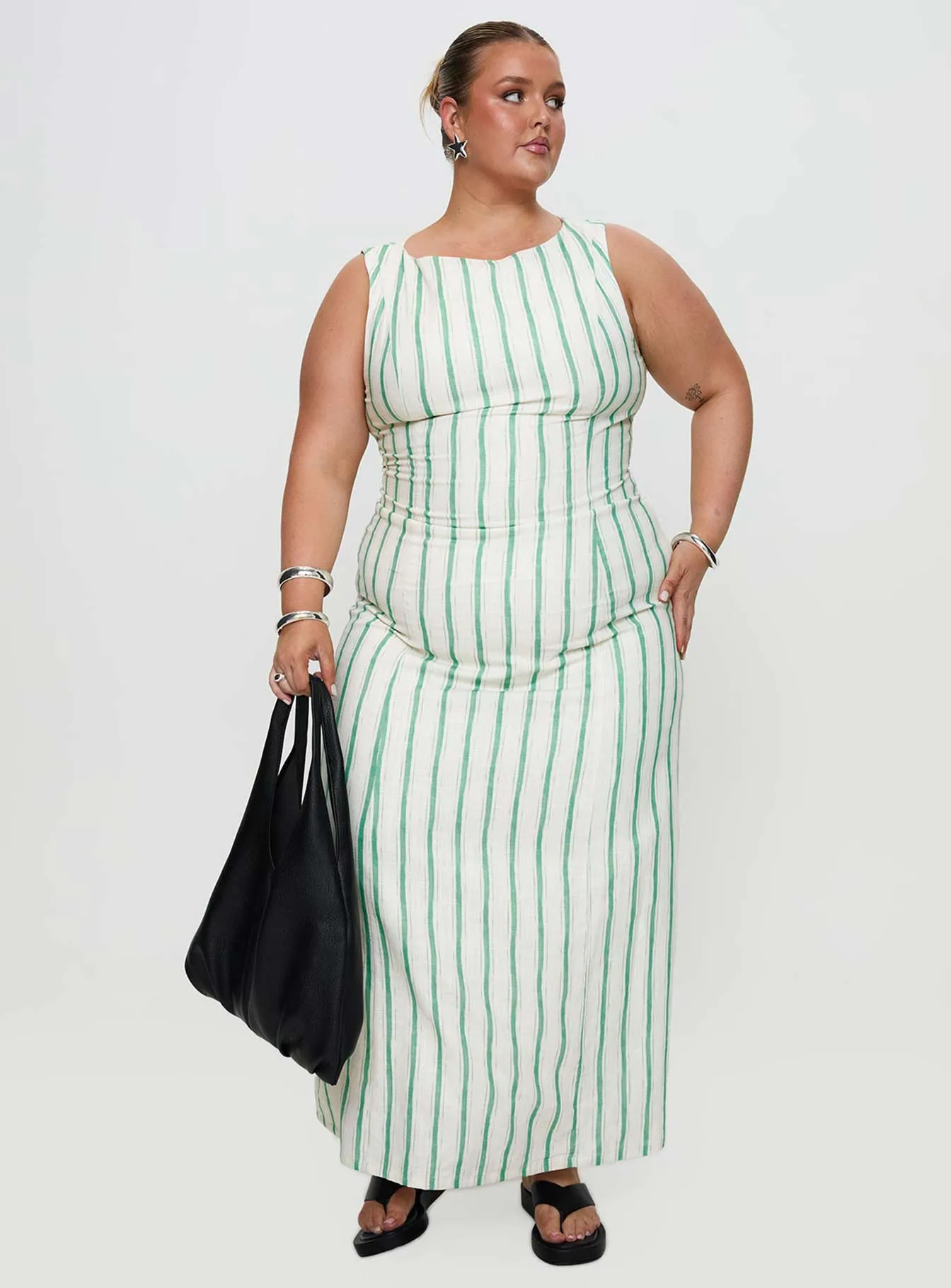 Coral Glow Lewisa Maxi Dress Green Stripe Curve