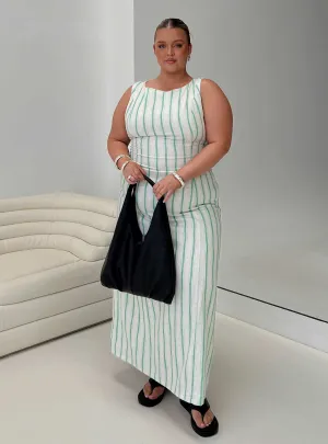 Orchard Walk Meadow Path Lewisa Maxi Dress Green Stripe Curve