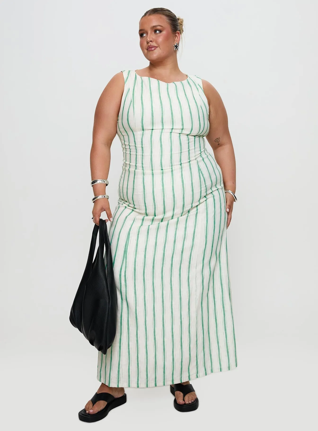 Lewisa Maxi Dress Green Stripe Curve Amber Glow
