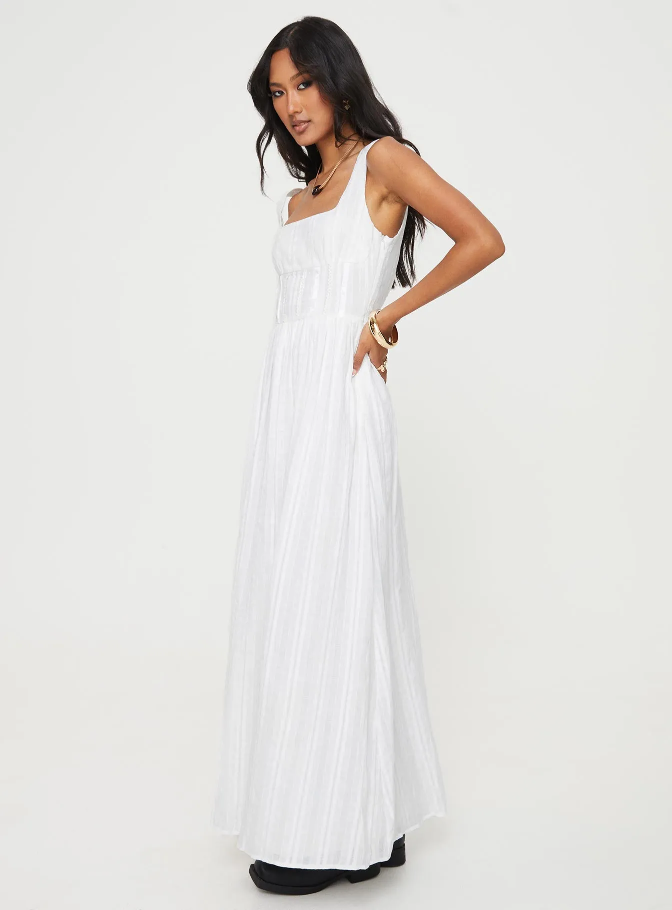 Soft drape summer gown Forest Path Lorinda Maxi Dress White