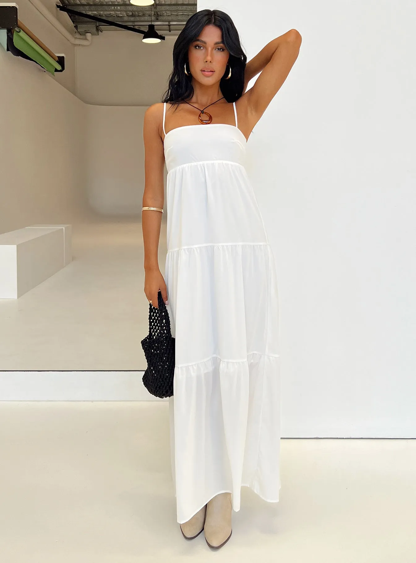 Navy Tone Marble Step Warrego Maxi Dress White