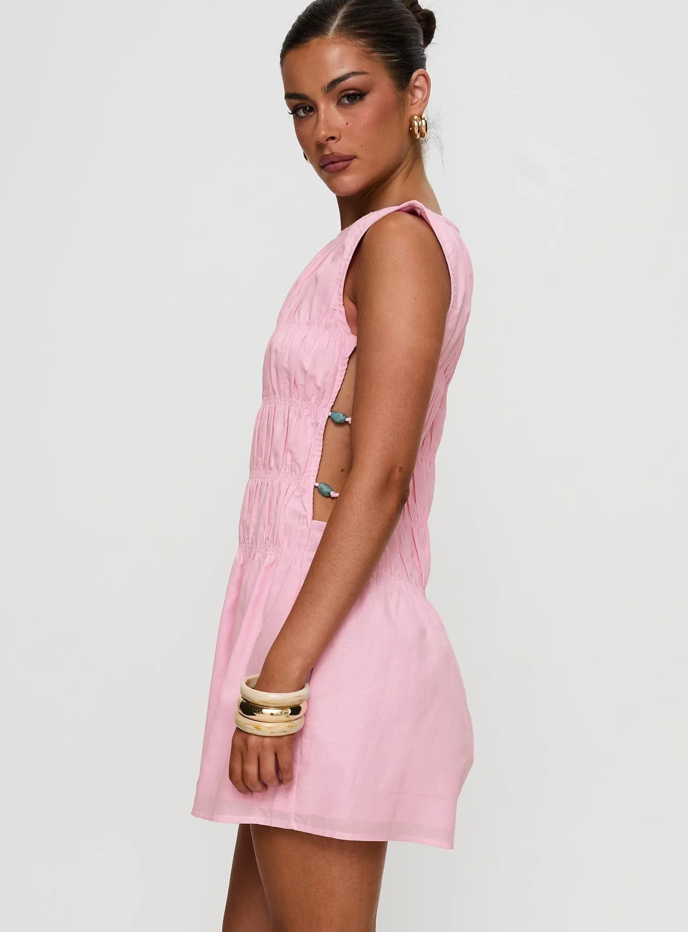 Evony Shirred Mini Dress Pink Quick Scene
