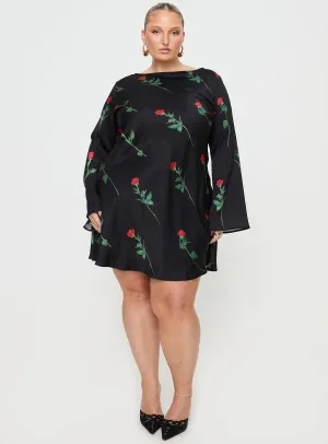 Walk Light Look Loud Heartfelt Long Sleeve Mini Dress Black Curve